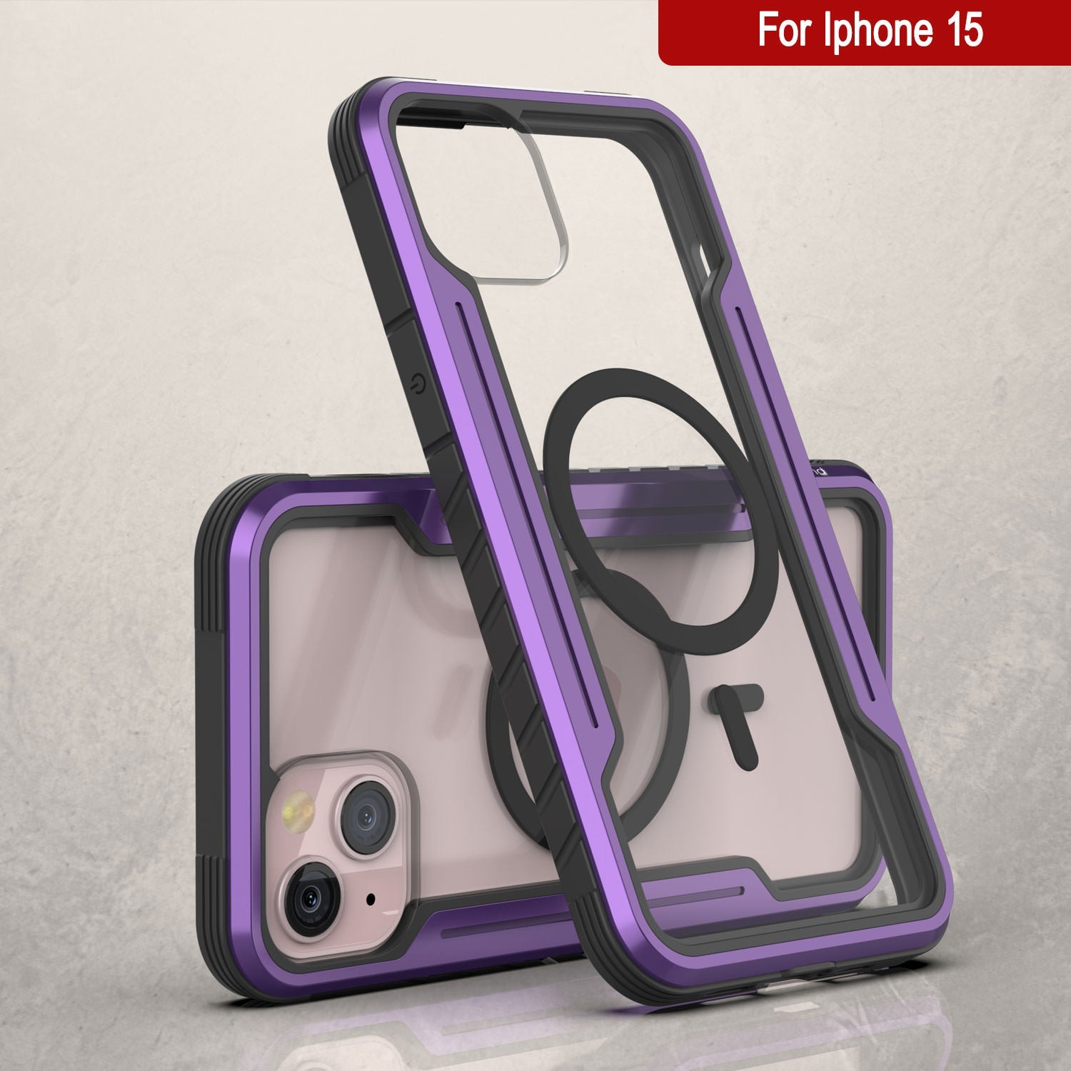 Punkcase iPhone 15 Armor Stealth MAG Defense Case Protective Military Grade Multilayer Cover [Purple]