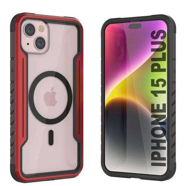 Punkcase iPhone 15 Plus Armor Stealth MAG Defense Case Protective Military Grade Multilayer Cover [Red]