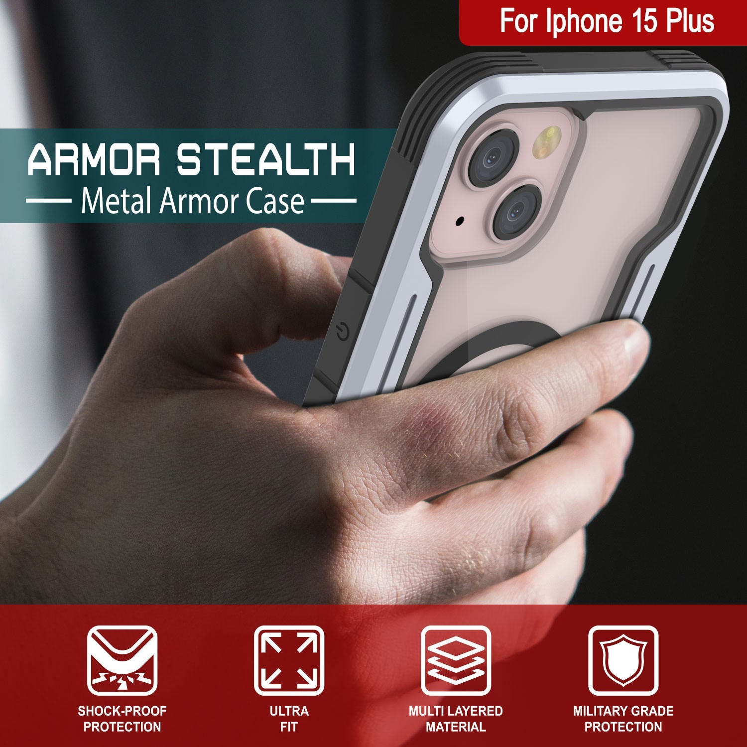 Punkcase iPhone 15 Plus Armor Stealth MAG Defense Case Protective Military Grade Multilayer Cover [White]