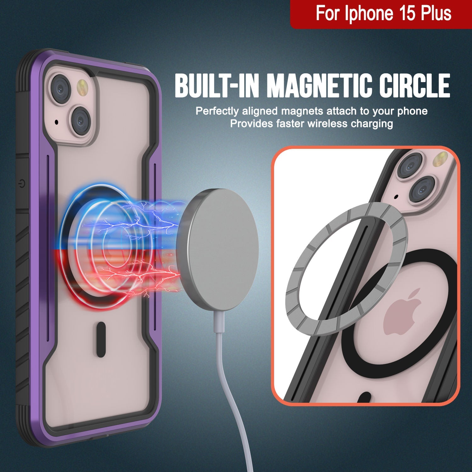 Punkcase iPhone 15 Plus Armor Stealth MAG Defense Case Protective Military Grade Multilayer Cover [Purple]