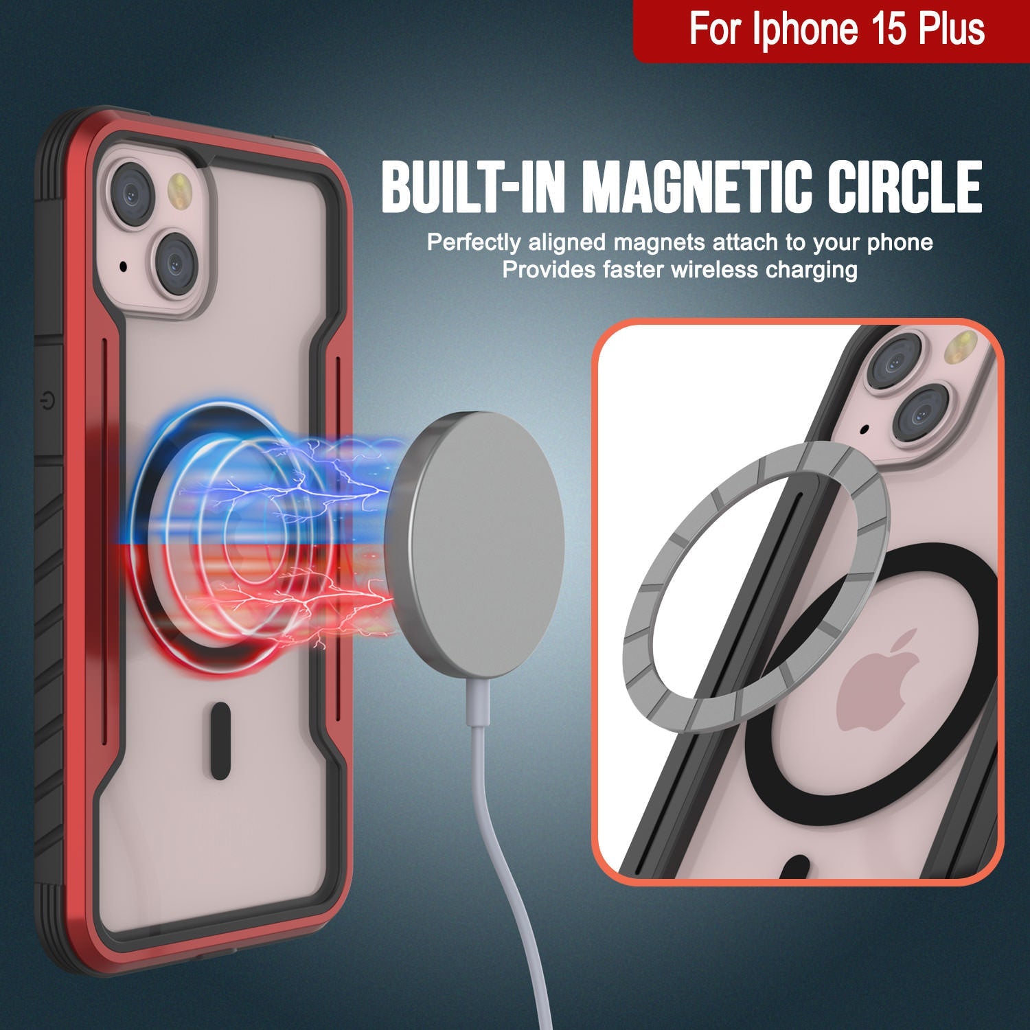 Punkcase iPhone 15 Plus Armor Stealth MAG Defense Case Protective Military Grade Multilayer Cover [Red]