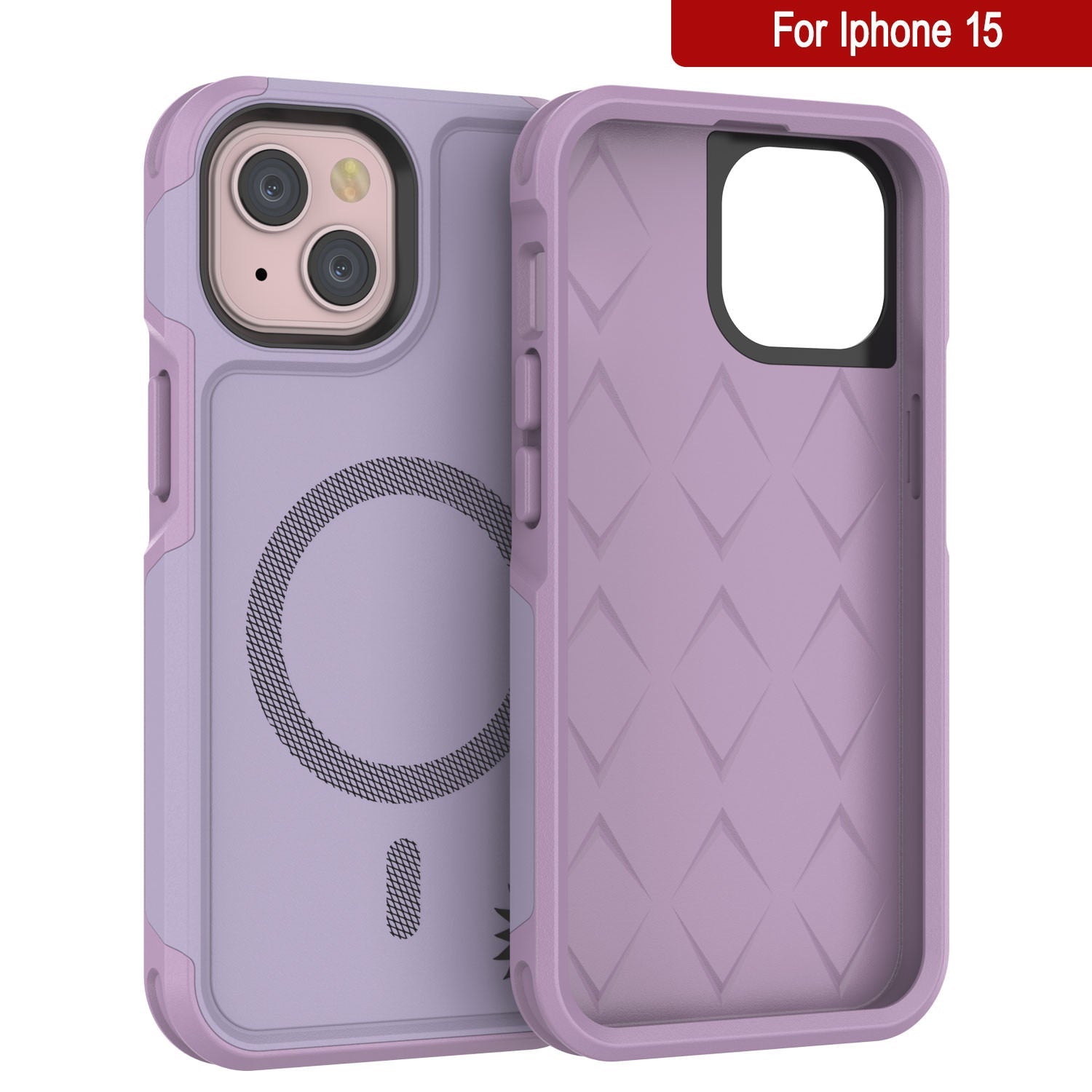 PunkCase iPhone 15 Case, [Spartan 2.0 Series] Clear Rugged Heavy Duty Cover W/Built in Screen Protector [lilac]