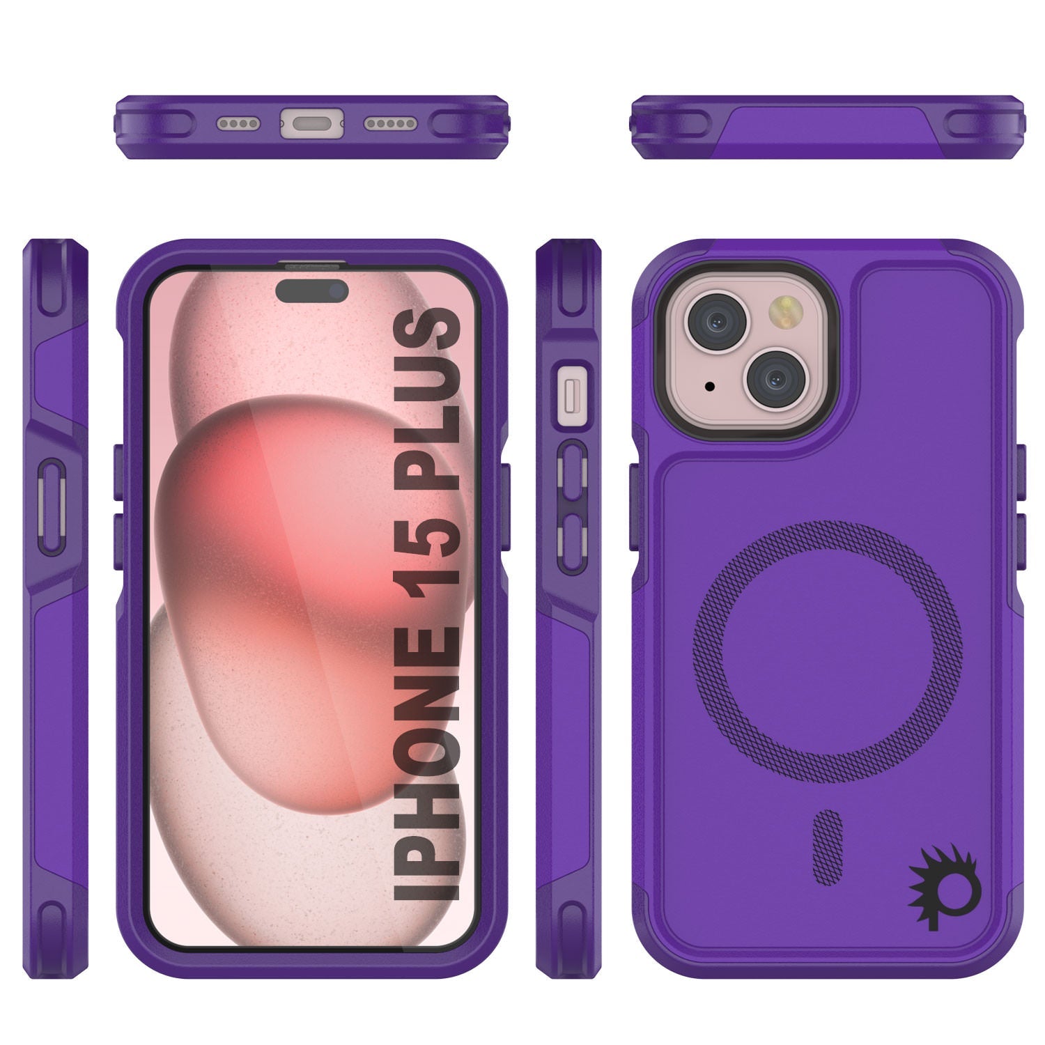 PunkCase iPhone 15 Plus Case, [Spartan 2.0 Series] Clear Rugged Heavy Duty Cover W/Built in Screen Protector [purple]