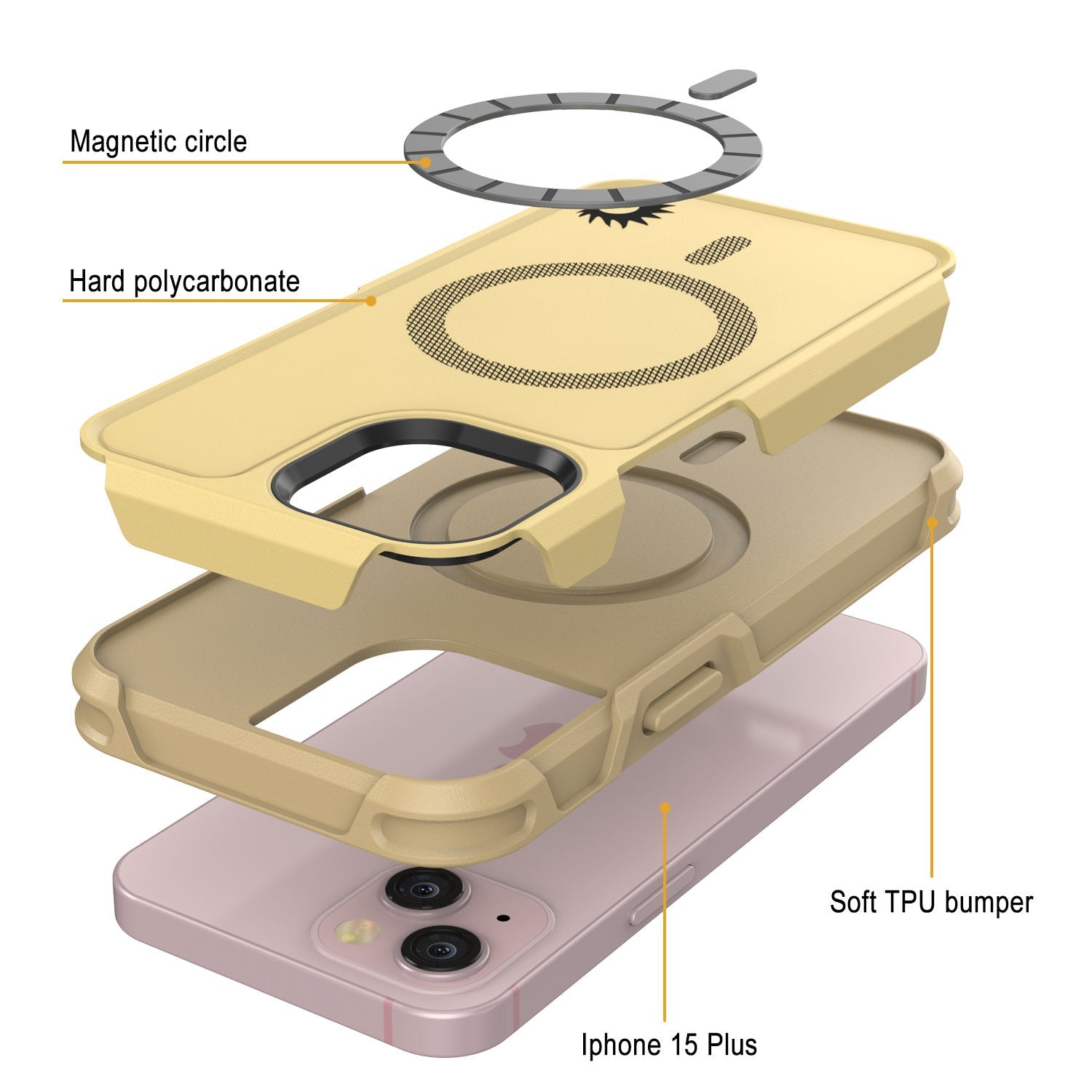 PunkCase iPhone 15 Plus Case, [Spartan 2.0 Series] Clear Rugged Heavy Duty Cover W/Built in Screen Protector [yellow]