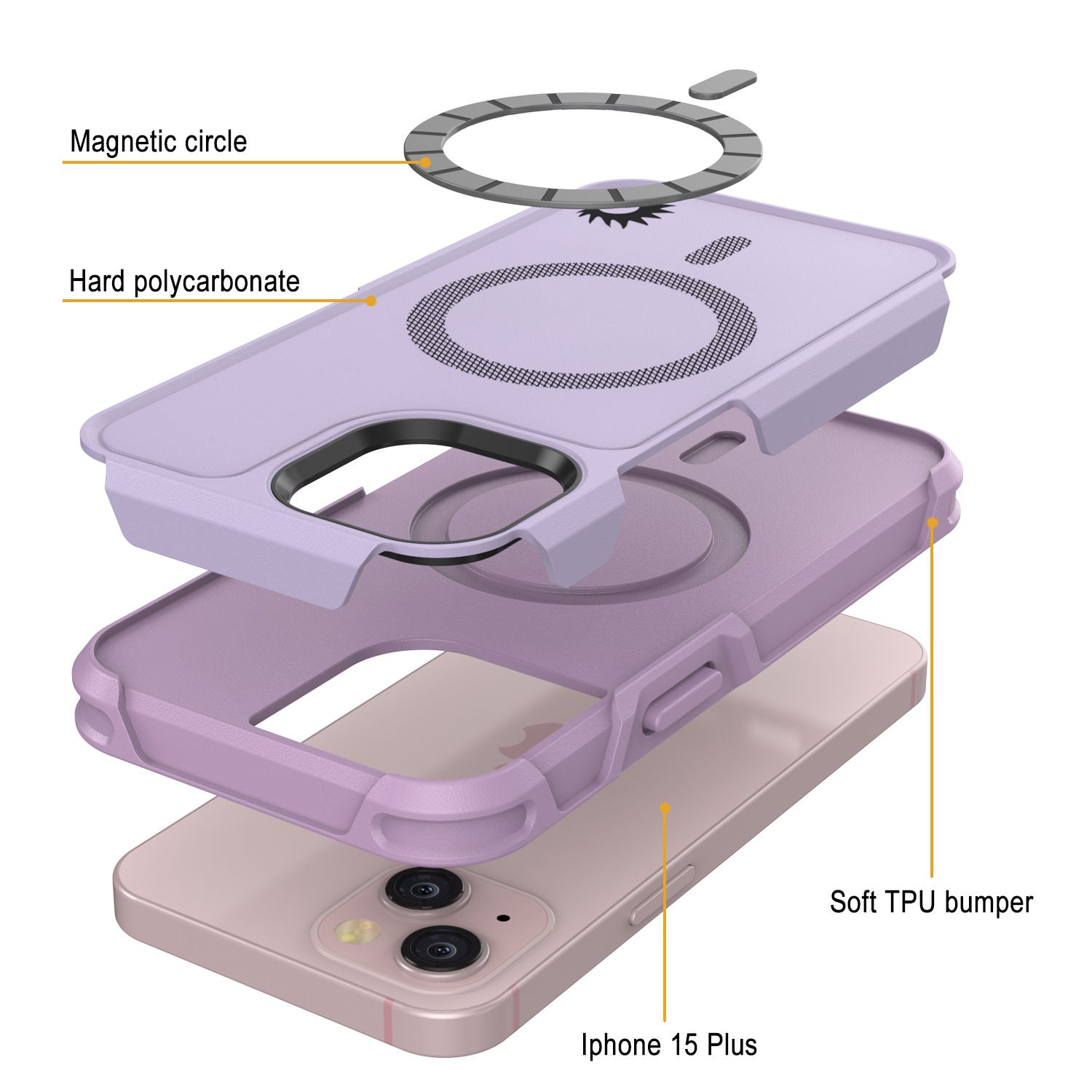 PunkCase iPhone 15 Plus Case, [Spartan 2.0 Series] Clear Rugged Heavy Duty Cover W/Built in Screen Protector [lilac]