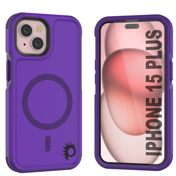 PunkCase iPhone 15 Plus Case, [Spartan 2.0 Series] Clear Rugged Heavy Duty Cover W/Built in Screen Protector [purple]