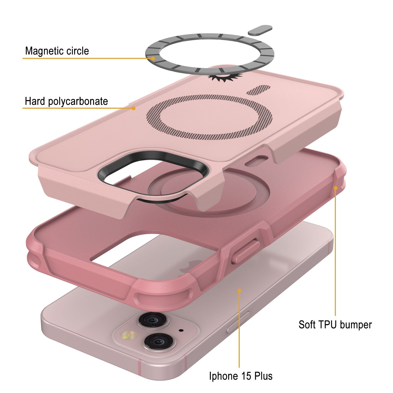 PunkCase iPhone 15 Plus Case, [Spartan 2.0 Series] Clear Rugged Heavy Duty Cover W/Built in Screen Protector [pink]