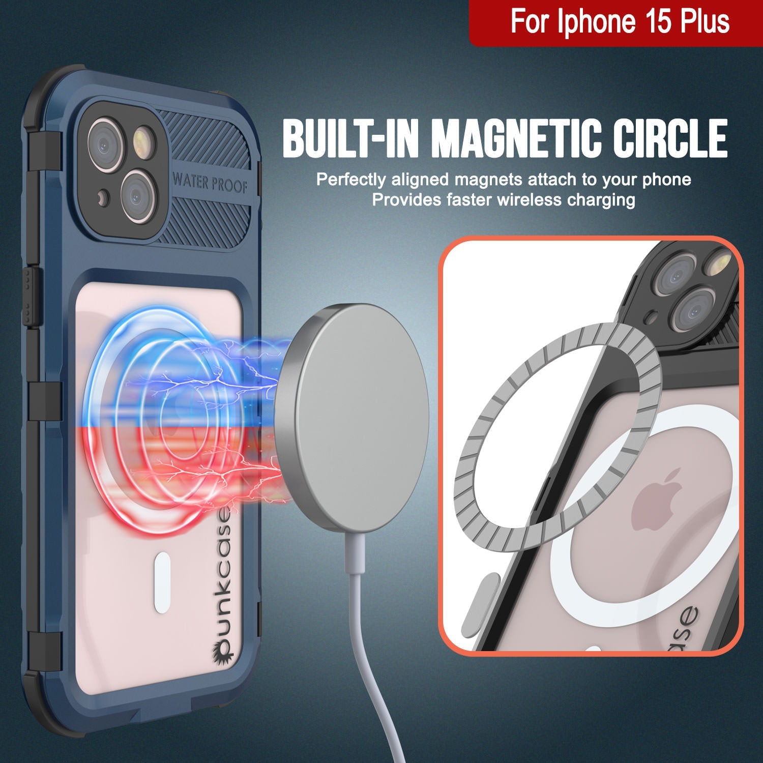 iPhone 15 Plus Metal Extreme 2.0 Series Aluminum Waterproof Case IP68 W/Buillt in Screen Protector [Blue]