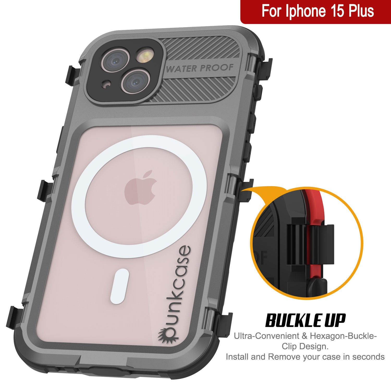 iPhone 15 Plus Metal Extreme 2.0 Series Aluminum Waterproof Case IP68 W/Buillt in Screen Protector [Silver]