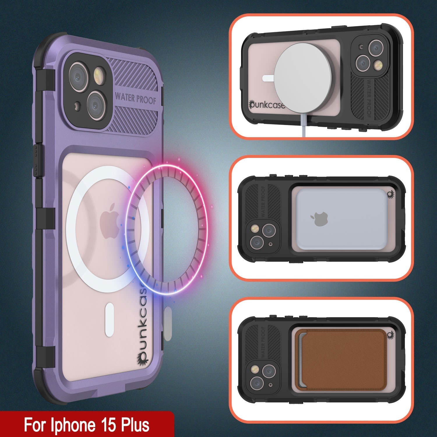 iPhone 15 Plus Metal Extreme 2.0 Series Aluminum Waterproof Case IP68 W/Buillt in Screen Protector [Purple]