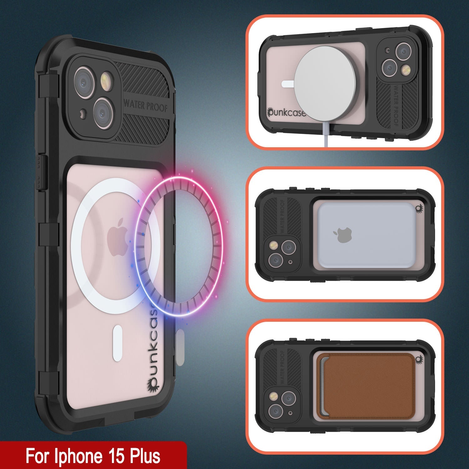 iPhone 15 Plus Metal Extreme 2.0 Series Aluminum Waterproof Case IP68 W/Buillt in Screen Protector [Black]
