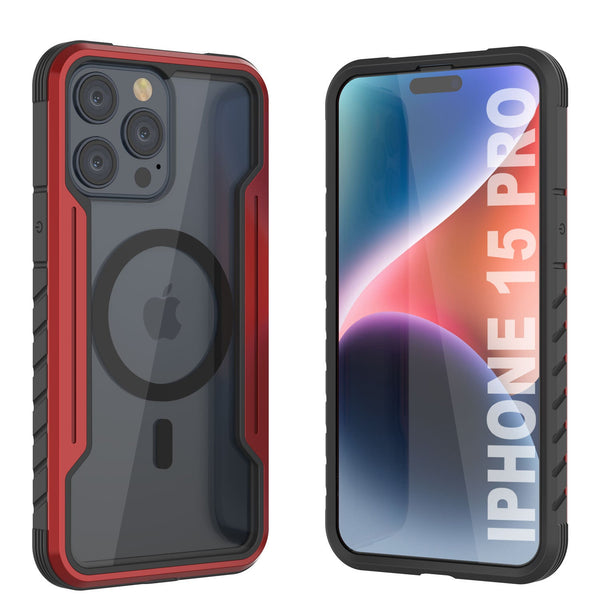 Punkcase iPhone 15 Pro Armor Stealth MAG Defense Case Protective Military Grade Multilayer Cover [Red]