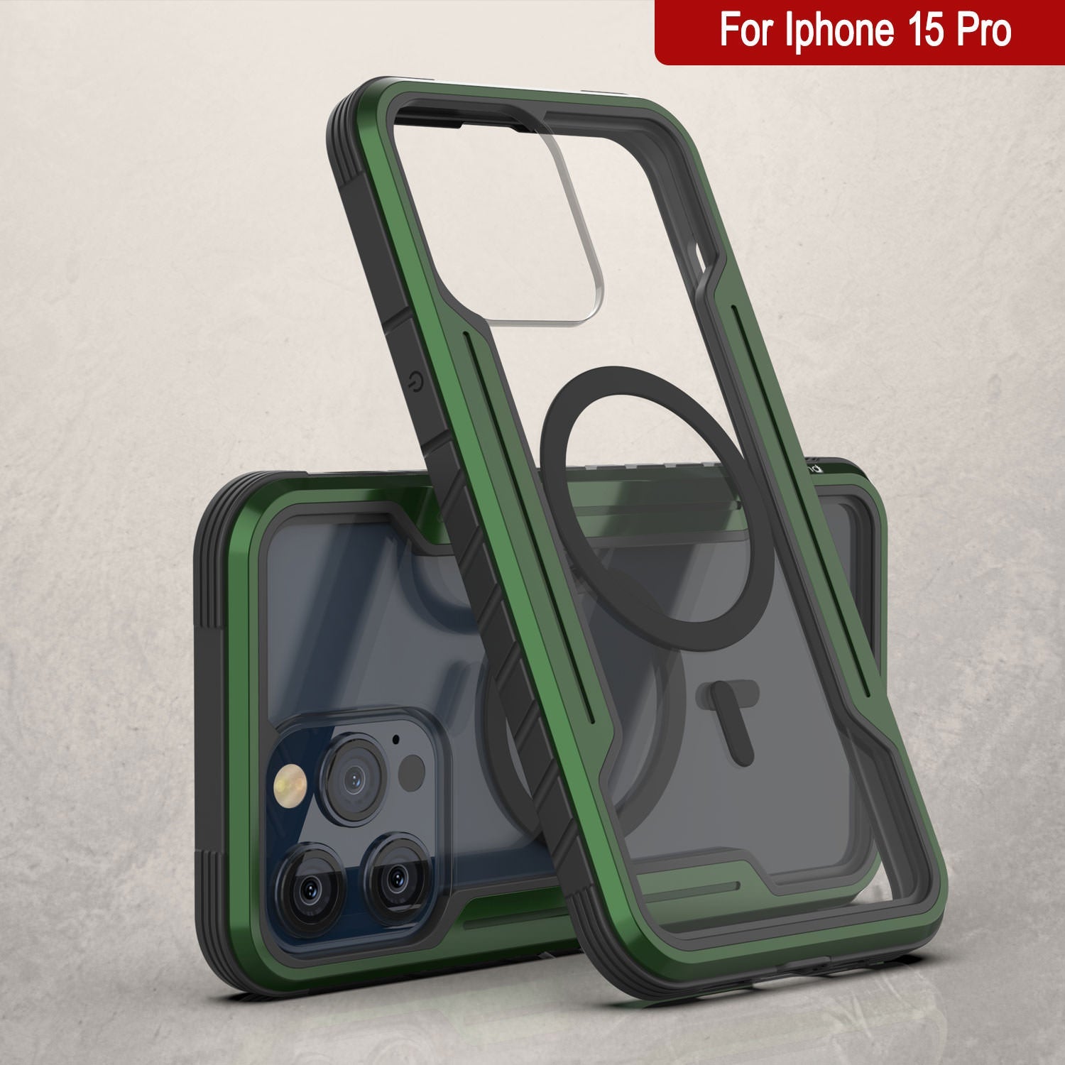 Punkcase iPhone 15 Pro Armor Stealth MAG Defense Case Protective Military Grade Multilayer Cover [Dark Green]