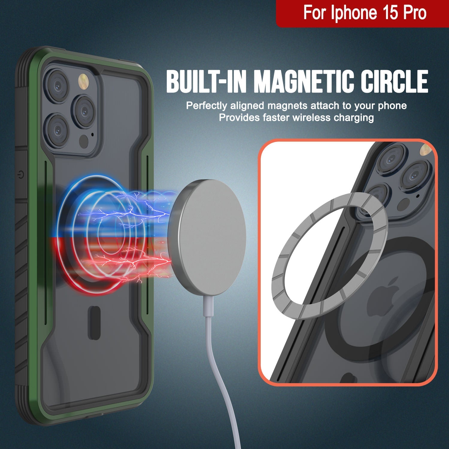 Punkcase iPhone 15 Pro Armor Stealth MAG Defense Case Protective Military Grade Multilayer Cover [Dark Green]