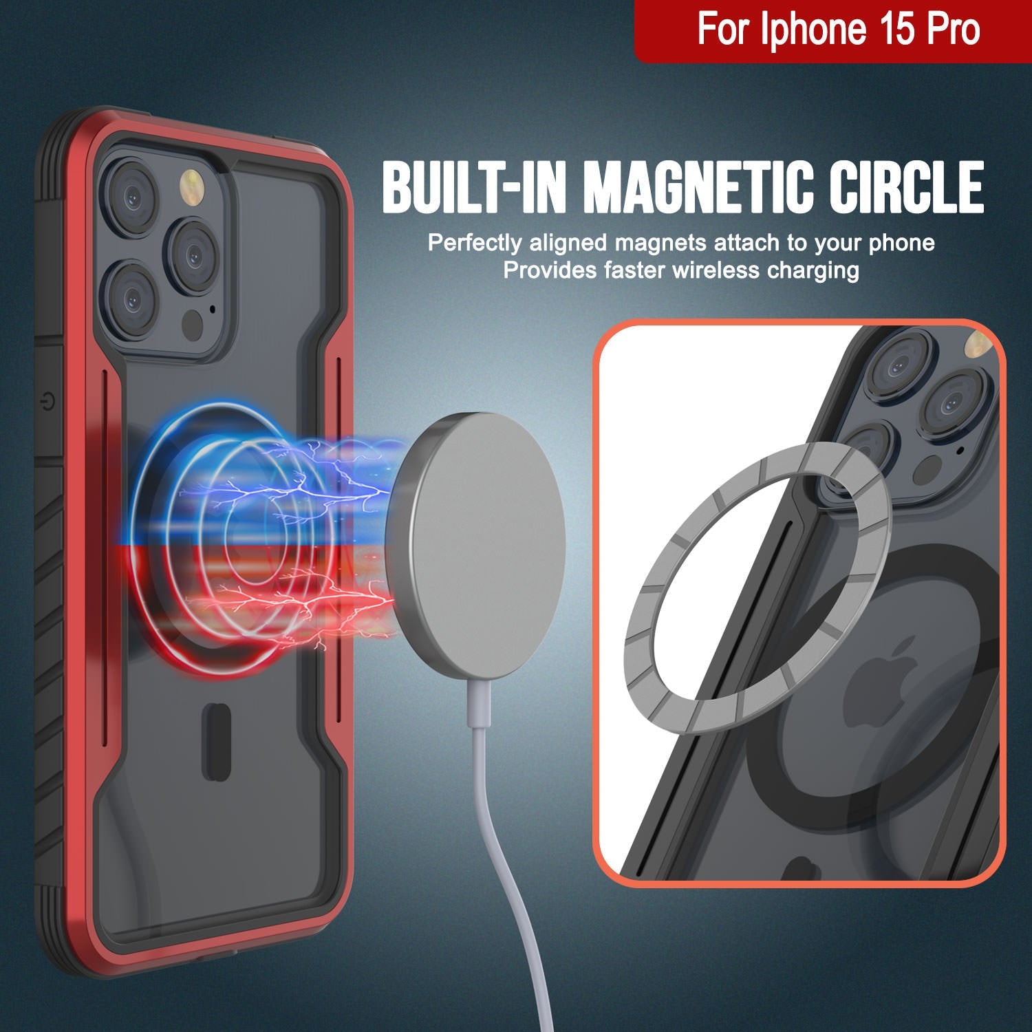 Punkcase iPhone 15 Pro Armor Stealth MAG Defense Case Protective Military Grade Multilayer Cover [Red]