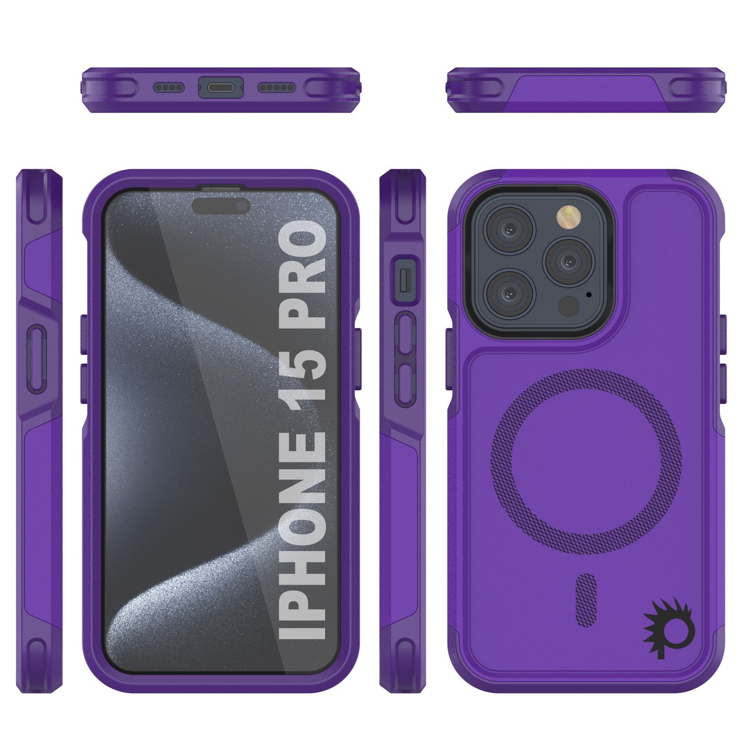 PunkCase iPhone 15 Pro Case, [Spartan 2.0 Series] Clear Rugged Heavy Duty Cover W/Built in Screen Protector [purple]