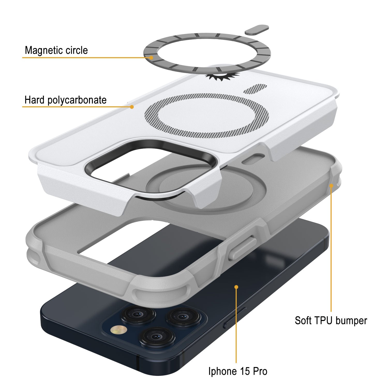 PunkCase iPhone 15 Pro Case, [Spartan 2.0 Series] Clear Rugged Heavy Duty Cover W/Built in Screen Protector [white]