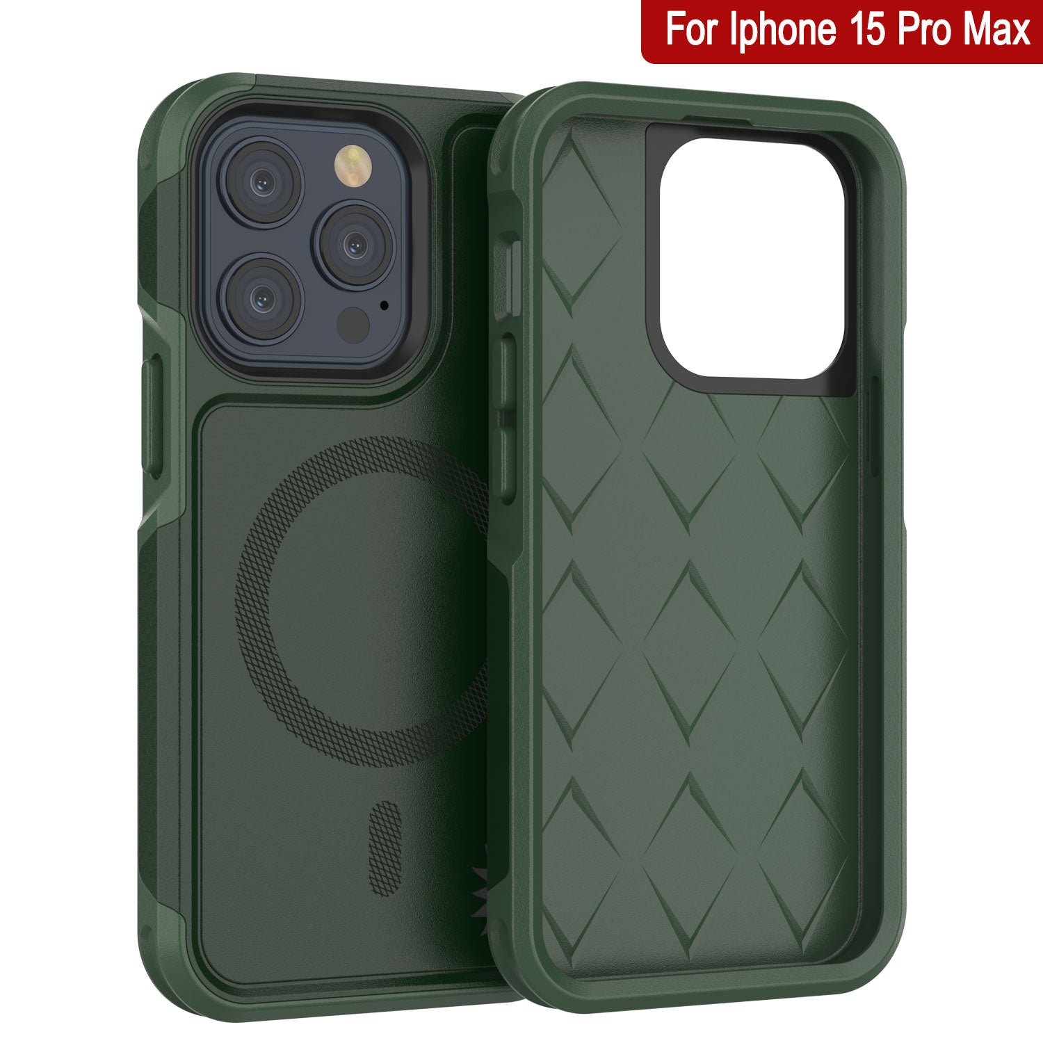 PunkCase iPhone 15 Pro Max Case, [Spartan 2.0 Series] Clear Rugged Heavy Duty Cover W/Built in Screen Protector [dark green]