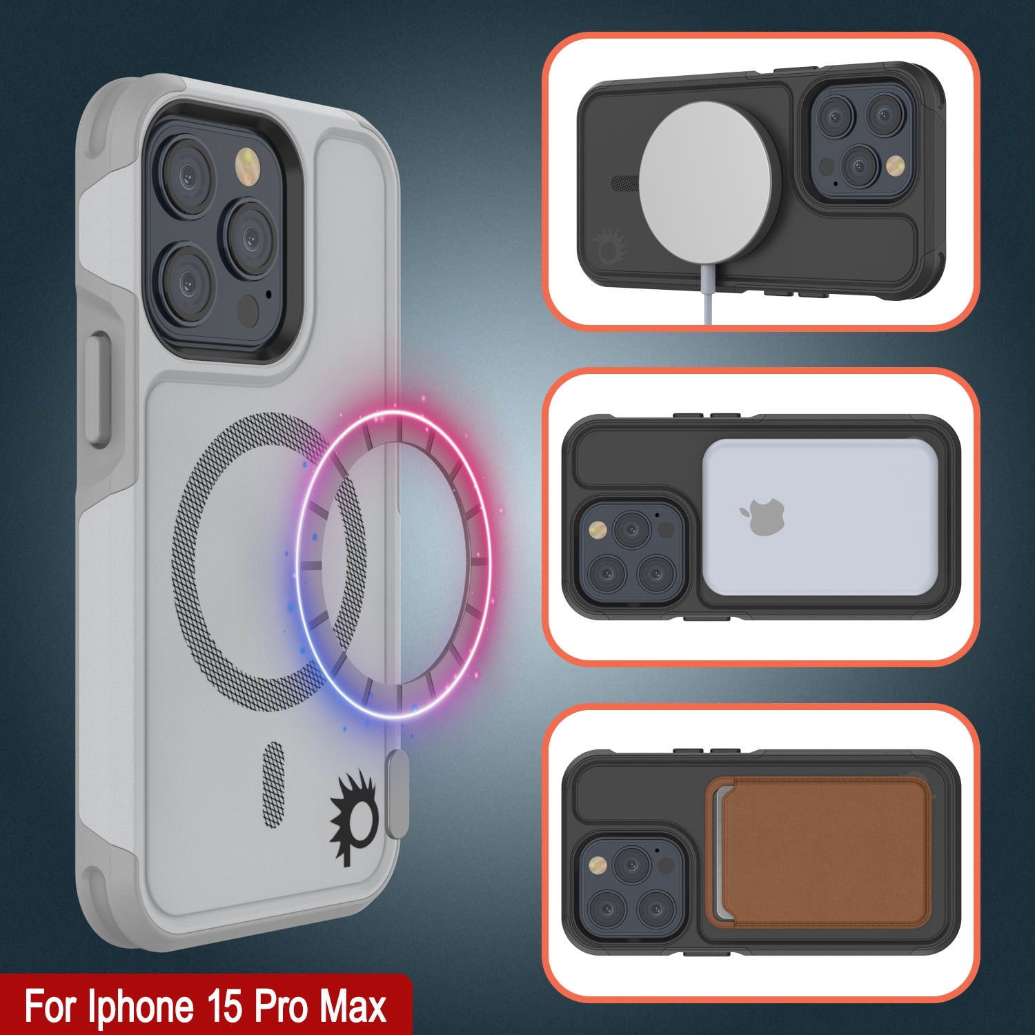 PunkCase iPhone 15 Pro Max Case, [Spartan 2.0 Series] Clear Rugged Heavy Duty Cover W/Built in Screen Protector [white]