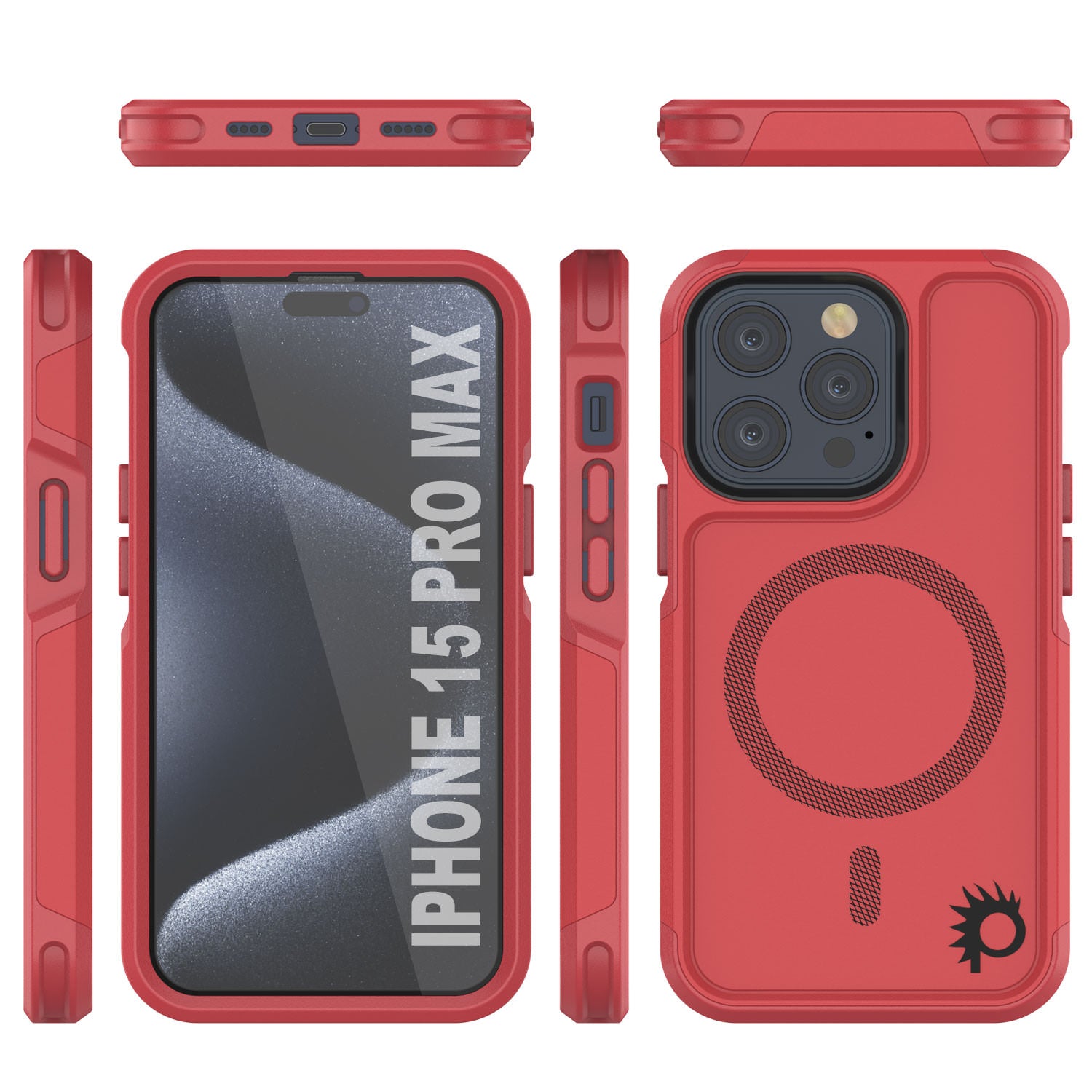 PunkCase iPhone 15 Pro Max Case, [Spartan 2.0 Series] Clear Rugged Heavy Duty Cover W/Built in Screen Protector [red]