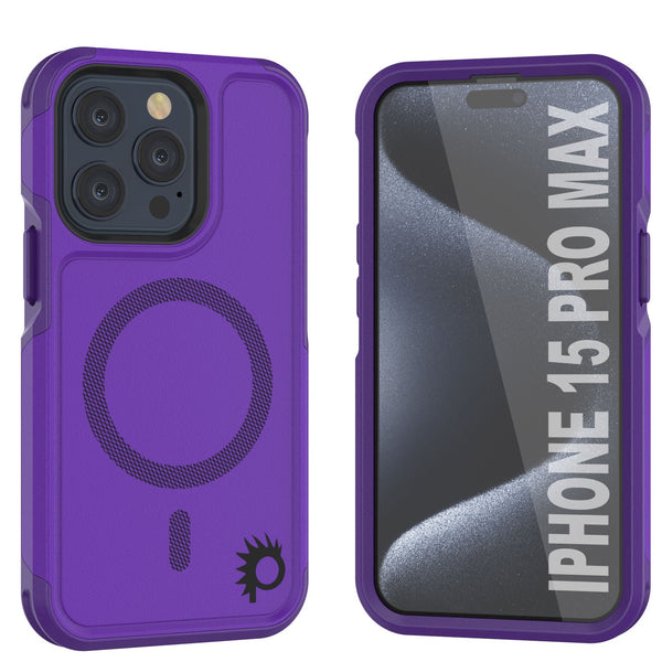 PunkCase iPhone 15 Pro Max Case, [Spartan 2.0 Series] Clear Rugged Heavy Duty Cover W/Built in Screen Protector [purple]