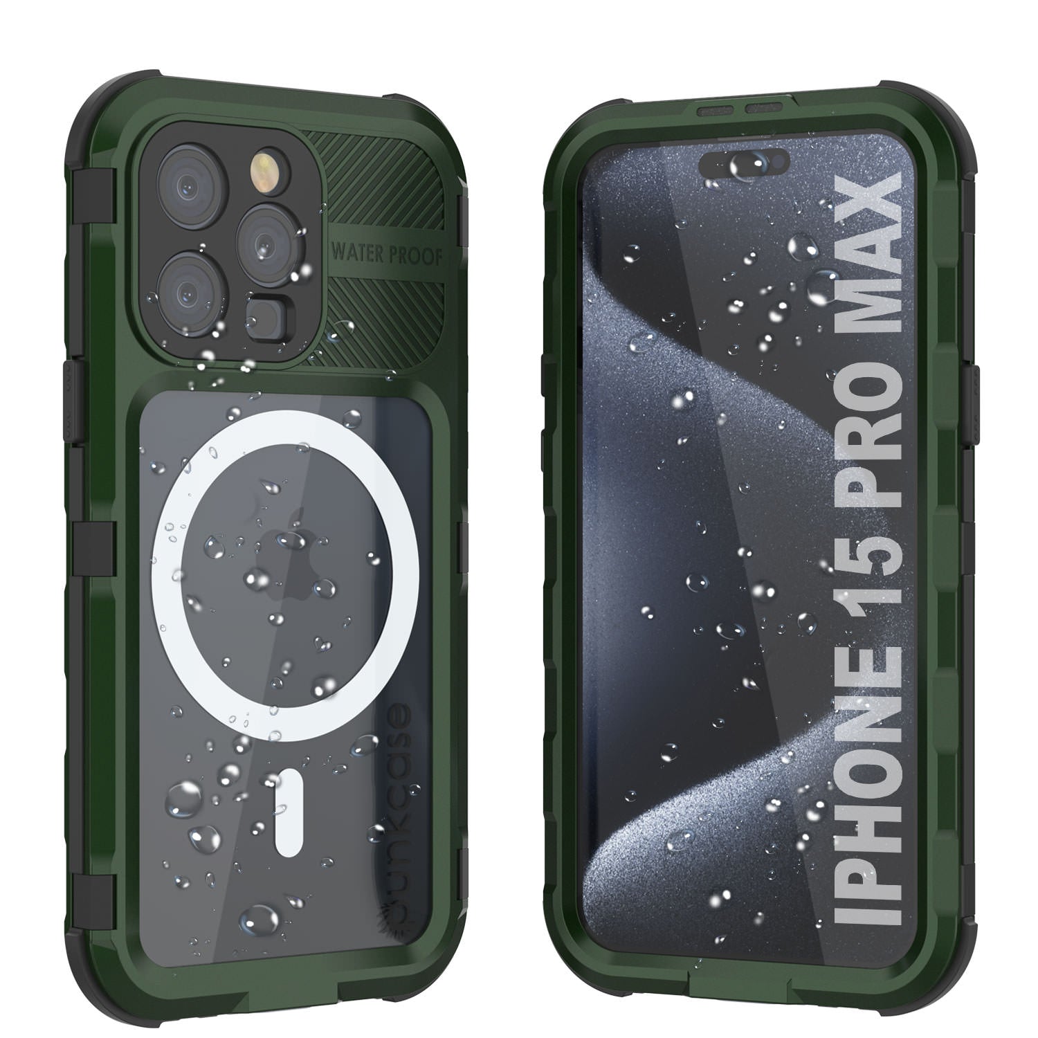 iPhone 15 Pro Max Metal Extreme 2.0 Series Aluminum Waterproof Case IP68 W/Buillt in Screen Protector [Dark Green]