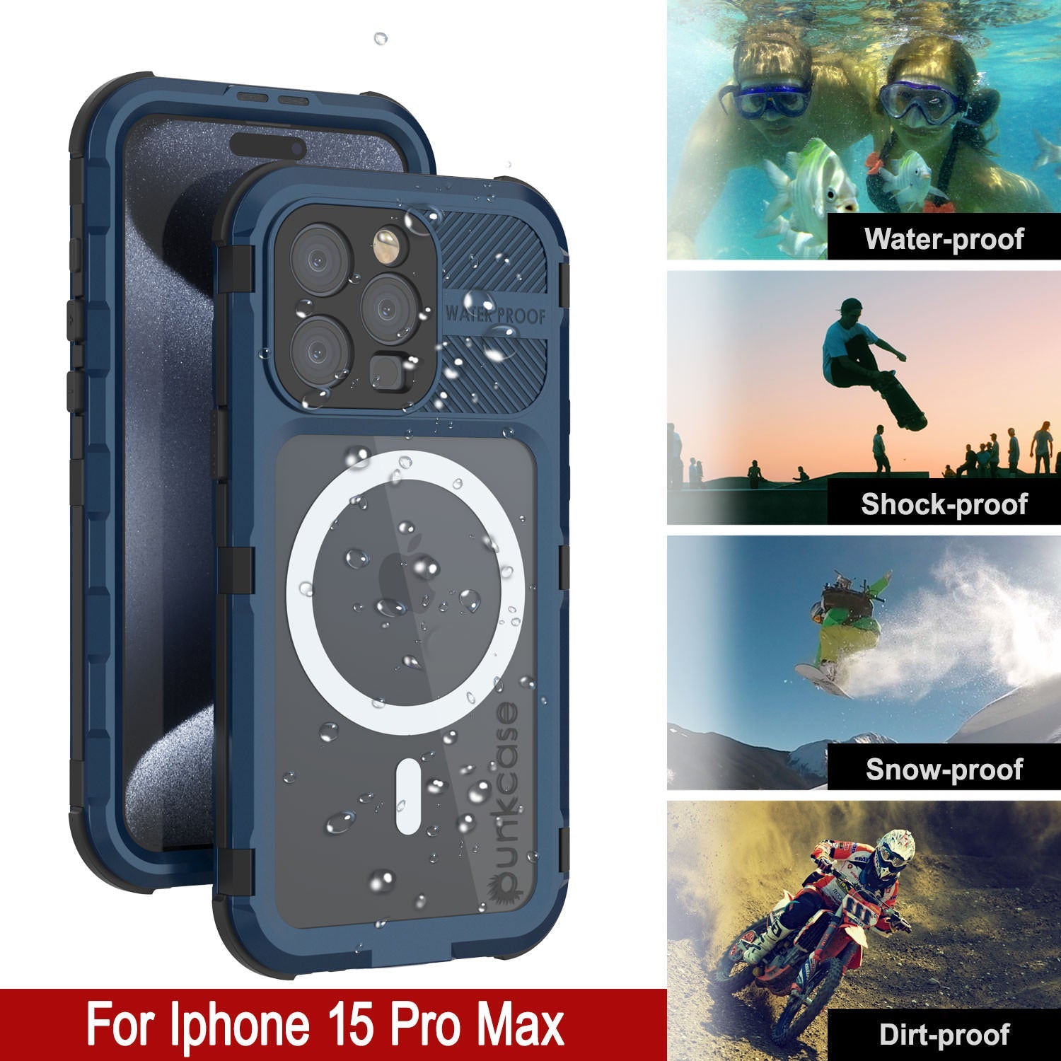 iPhone 15 Pro Max Metal Extreme 2.0 Series Aluminum Waterproof Case IP68 W/Buillt in Screen Protector [Blue]