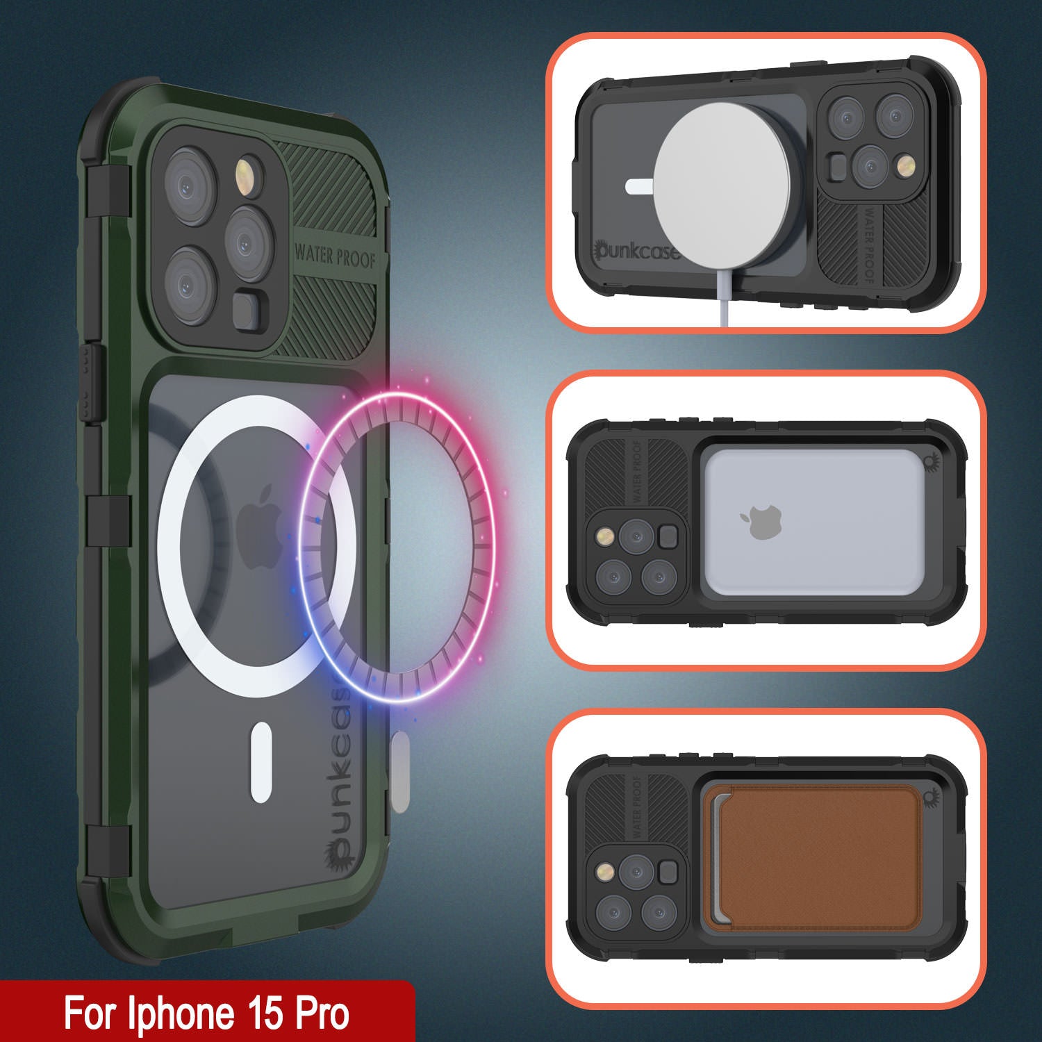 iPhone 15 Pro Metal Extreme 2.0 Series Aluminum Waterproof Case IP68 W/Buillt in Screen Protector [Dark-Green]