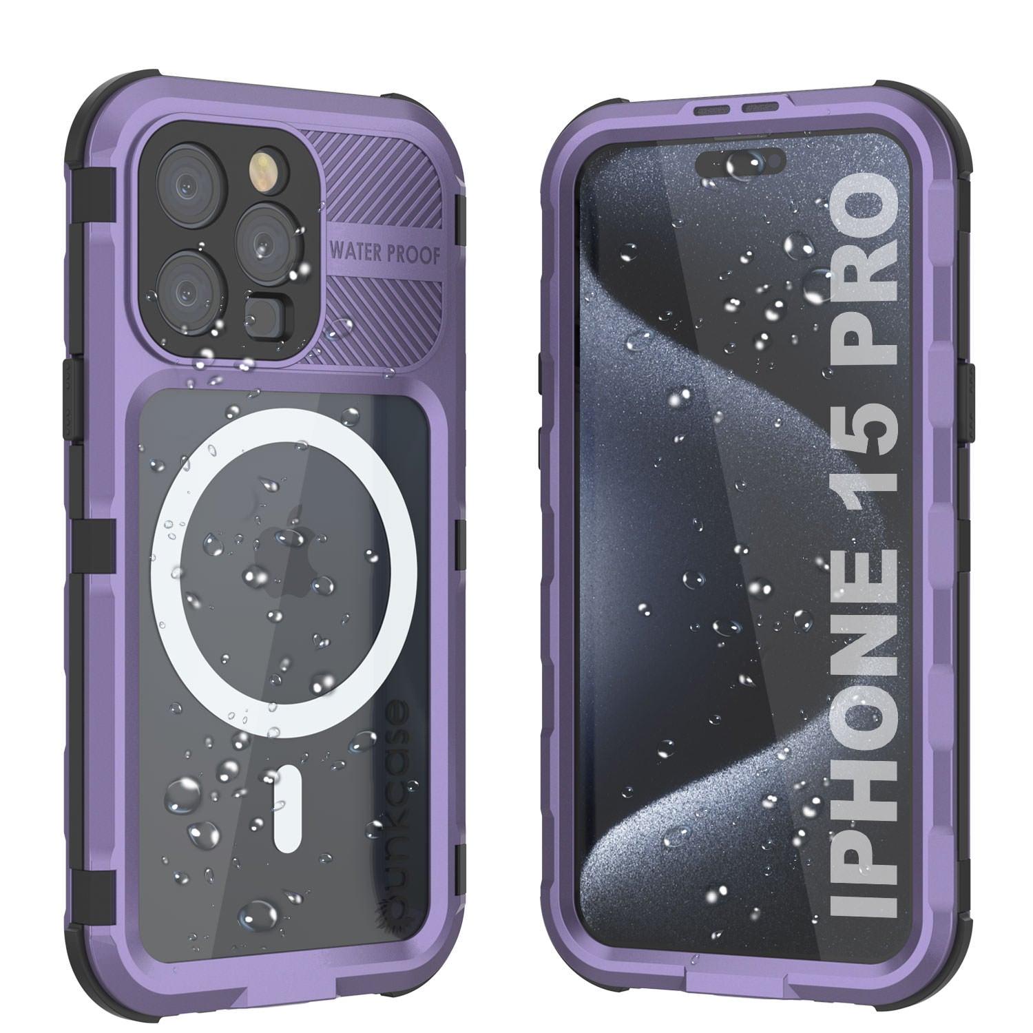 iPhone 15 Pro Metal Extreme 2.0 Series Aluminum Waterproof Case IP68 W/Buillt in Screen Protector [Purple]