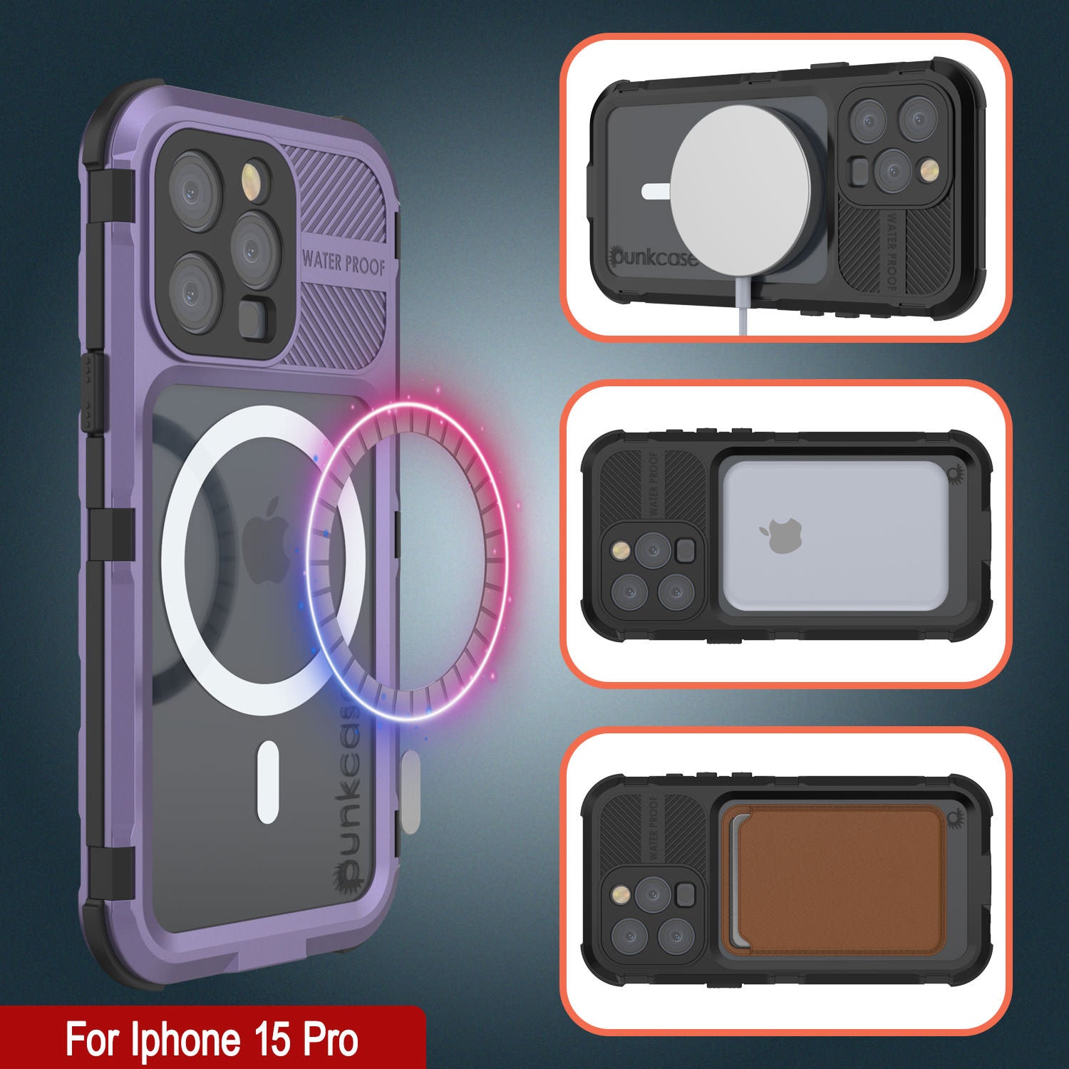 iPhone 15 Pro Metal Extreme 2.0 Series Aluminum Waterproof Case IP68 W/Buillt in Screen Protector [Purple]