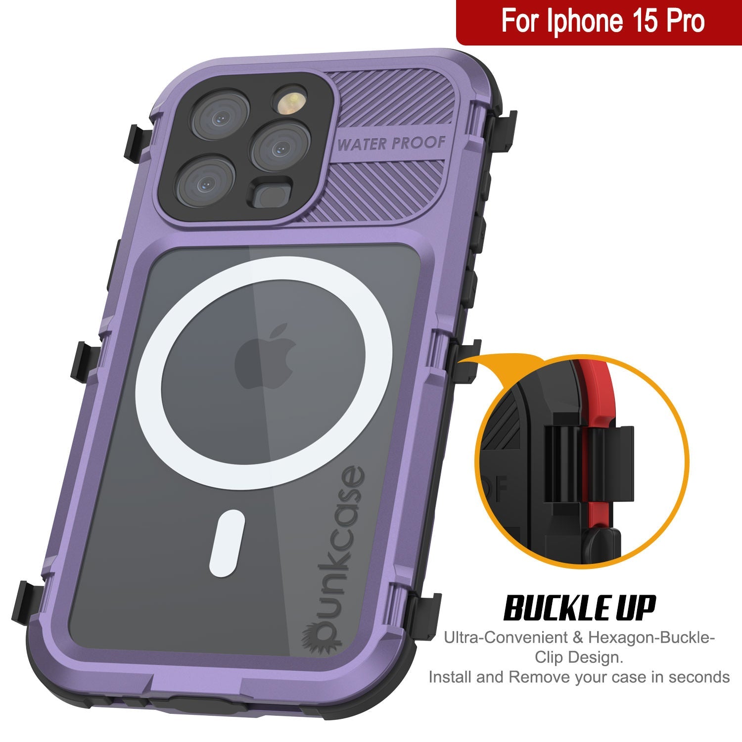 iPhone 15 Pro Metal Extreme 2.0 Series Aluminum Waterproof Case IP68 W/Buillt in Screen Protector [Purple]