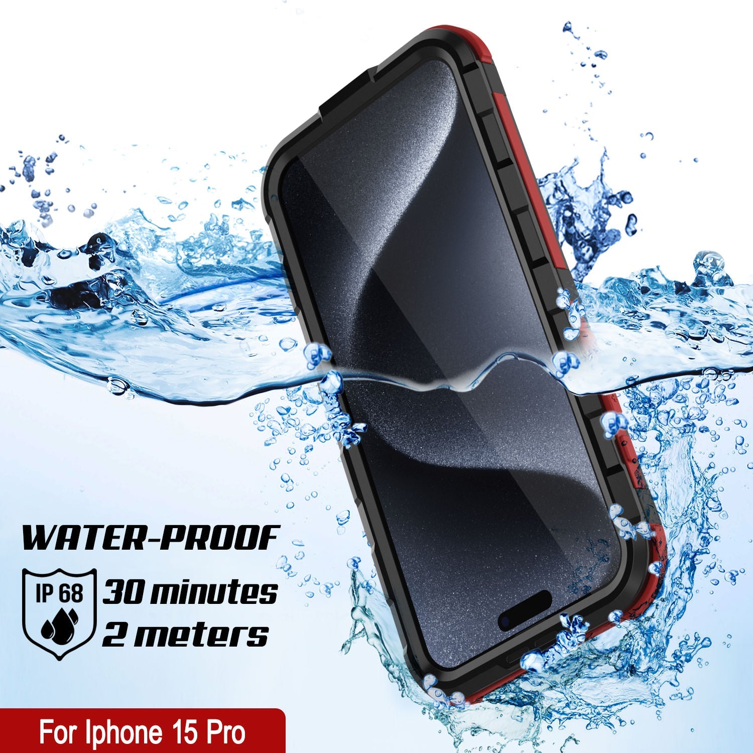 iPhone 15 Pro Metal Extreme 2.0 Series Aluminum Waterproof Case IP68 W/Buillt in Screen Protector [Black-Red]