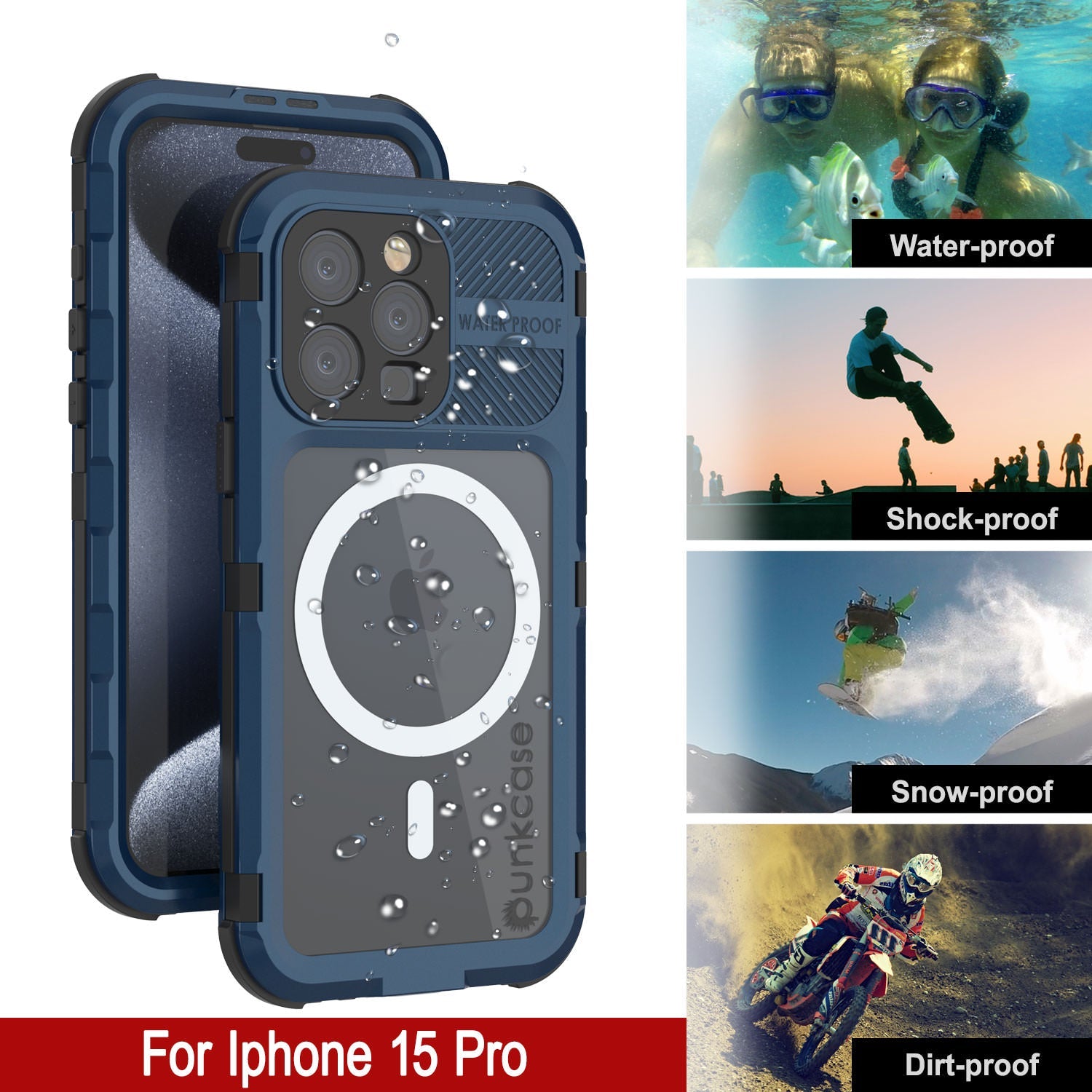 iPhone 15 Pro Metal Extreme 2.0 Series Aluminum Waterproof Case IP68 W/Buillt in Screen Protector [Blue]