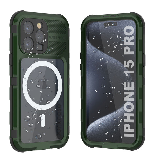 iPhone 15 Pro Metal Extreme 2.0 Series Aluminum Waterproof Case IP68 W/Buillt in Screen Protector [Dark-Green]