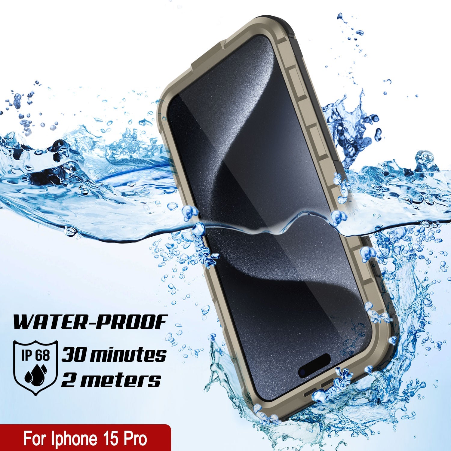 iPhone 15 Pro Metal Extreme 2.0 Series Aluminum Waterproof Case IP68 W/Buillt in Screen Protector [Gold]