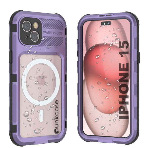 iPhone 15 Metal Extreme 2.0 Series Aluminum Waterproof Case IP68 W/Buillt in Screen Protector [Purple]