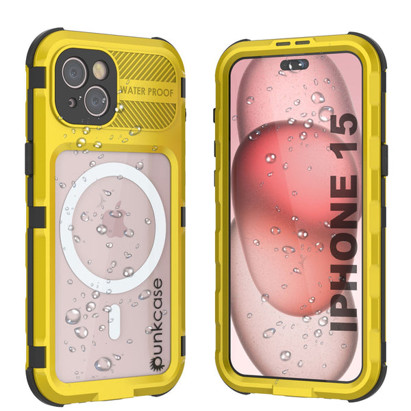 iPhone 15 Metal Extreme 2.0 Series Aluminum Waterproof Case IP68 W/Buillt in Screen Protector [Yellow]