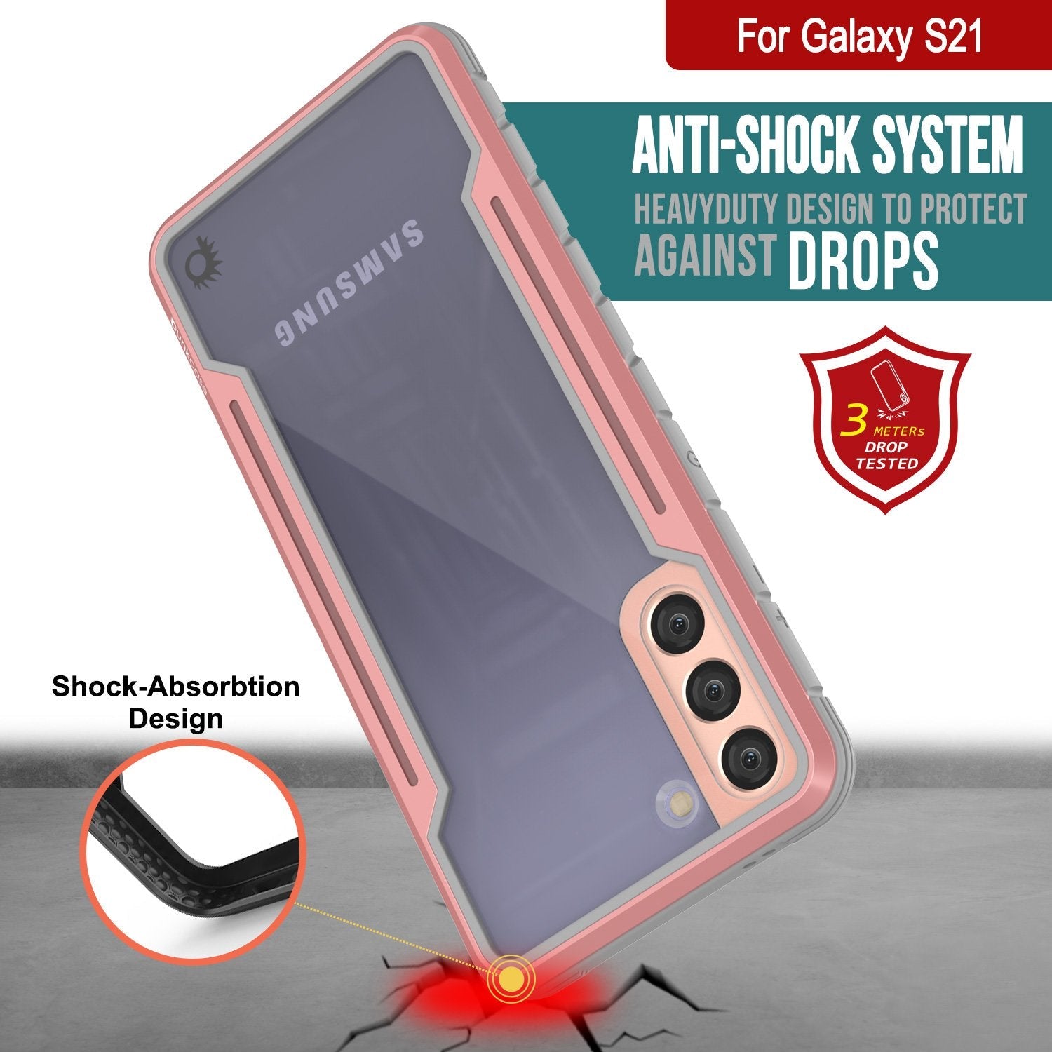 Punkcase S21 ravenger Case Protective Military Grade Multilayer Cover [Rose-Gold]