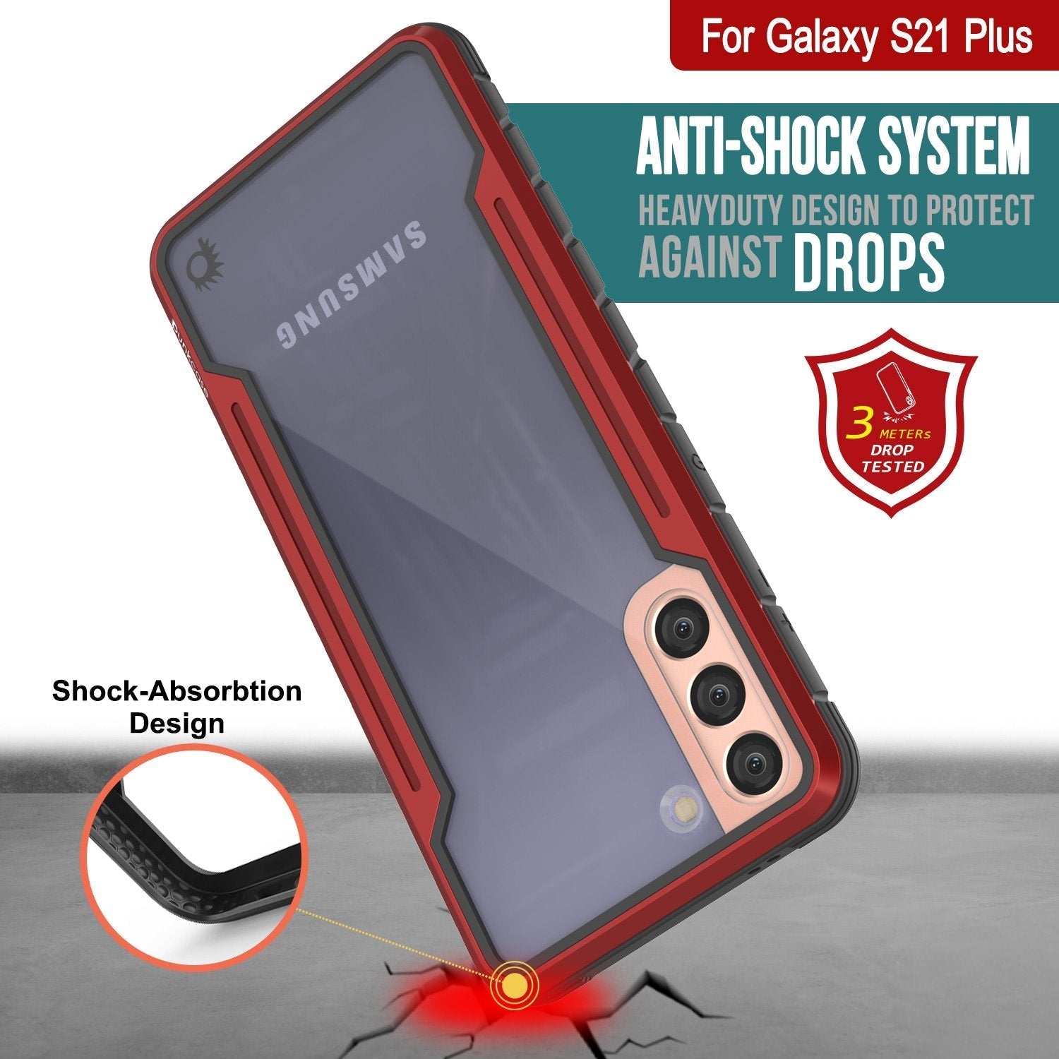 Punkcase S21+ Plus ravenger Case Protective Military Grade Multilayer Cover [Red]
