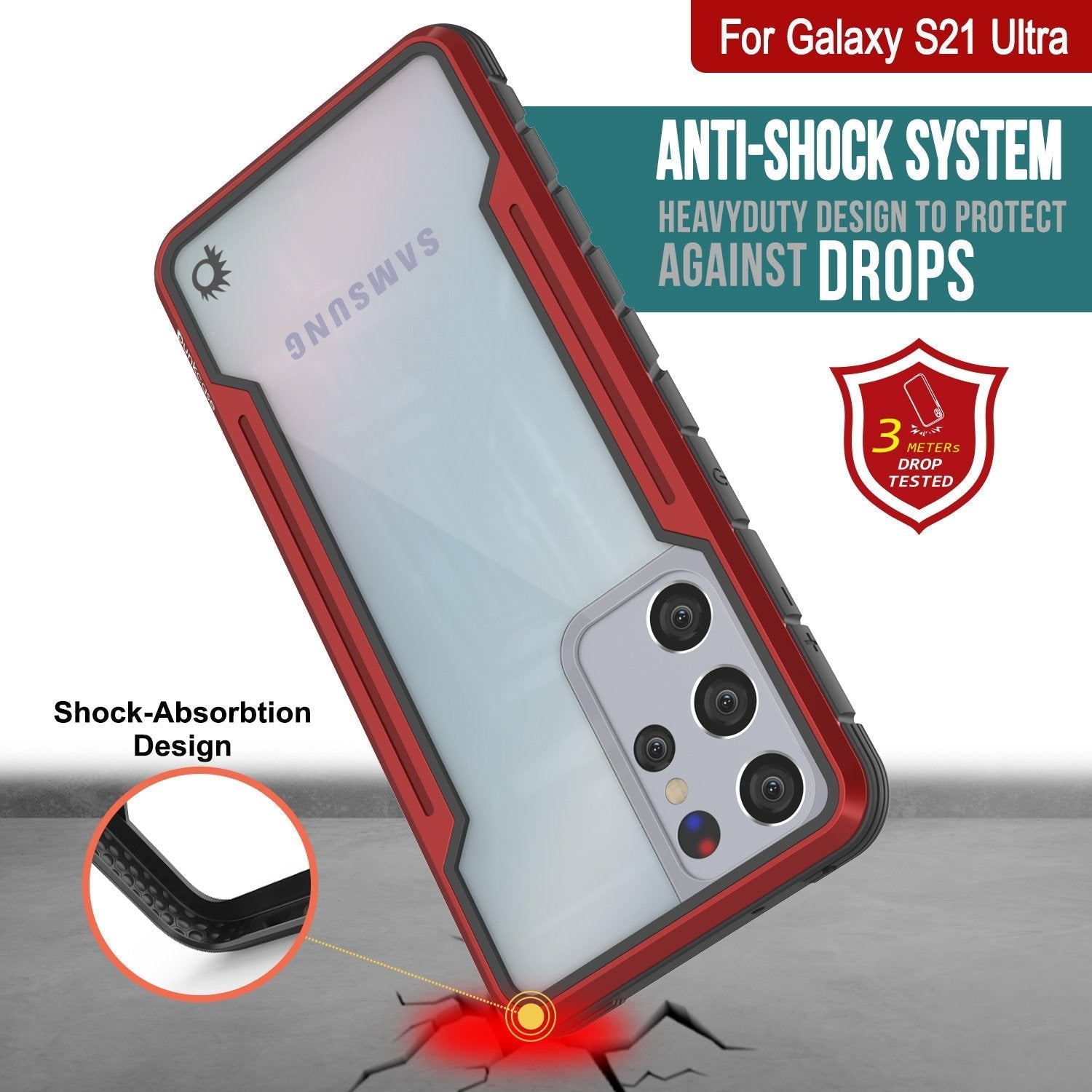 Punkcase S21 Ultra ravenger Case Protective Military Grade Multilayer Cover [Red]