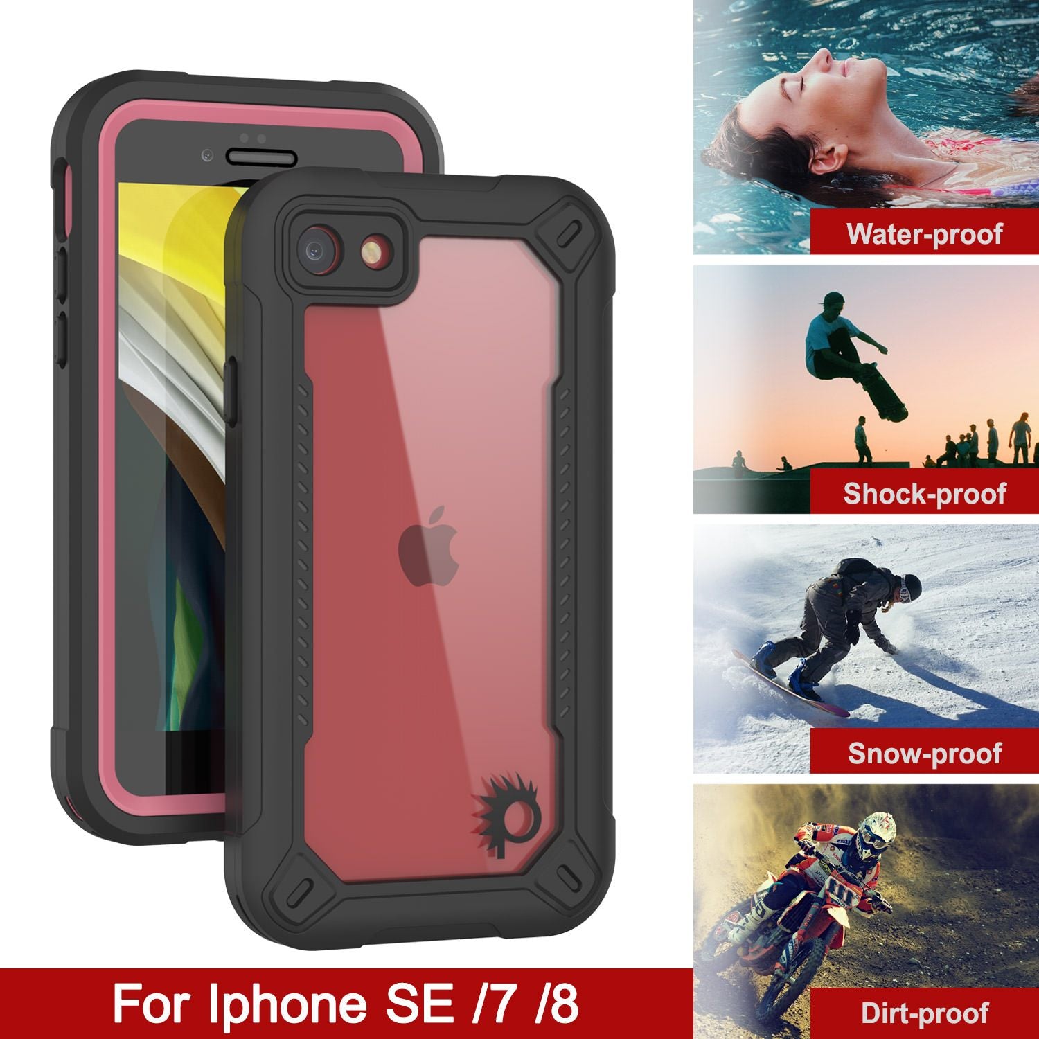 iPhone 7 Waterproof IP68 Case, Punkcase [pink]  [Maximus Series] [Slim Fit] [IP68 Certified] [Shockresistant] Clear Armor Cover with Screen Protector | Ultimate Protection