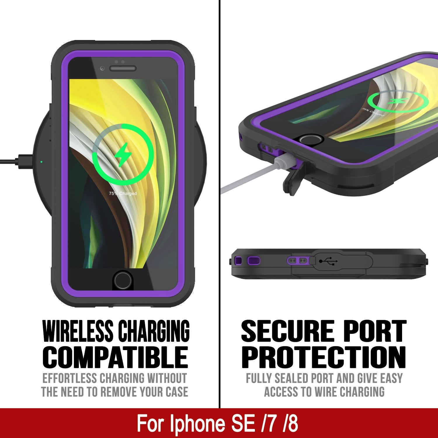 iPhone 8 Waterproof IP68 Case, Punkcase [Purple]  [Maximus Series] [Slim Fit] [IP68 Certified] [Shockresistant] Clear Armor Cover with Screen Protector | Ultimate Protection
