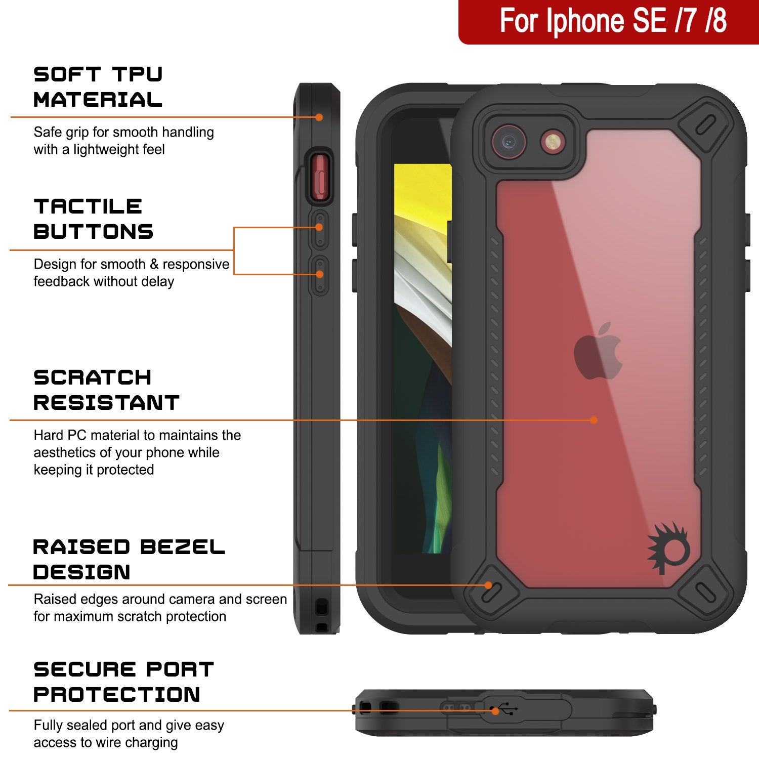 iPhone 8 Waterproof IP68 Case, Punkcase [Black]  [Maximus Series] [Slim Fit] [IP68 Certified] [Shockresistant] Clear Armor Cover with Screen Protector | Ultimate Protection