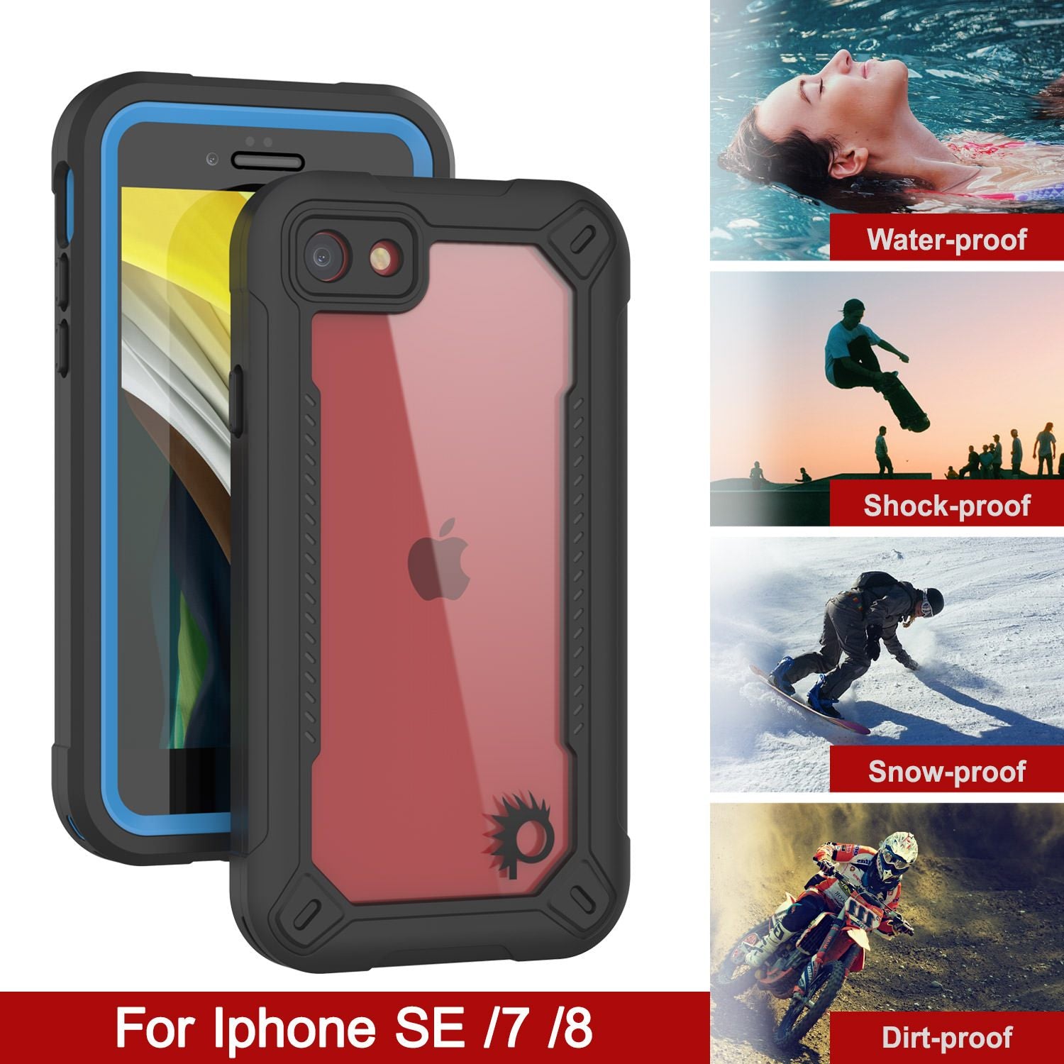 iPhone 8 Waterproof IP68 Case, Punkcase [Blue]  [Maximus Series] [Slim Fit] [IP68 Certified] [Shockresistant] Clear Armor Cover with Screen Protector | Ultimate Protection