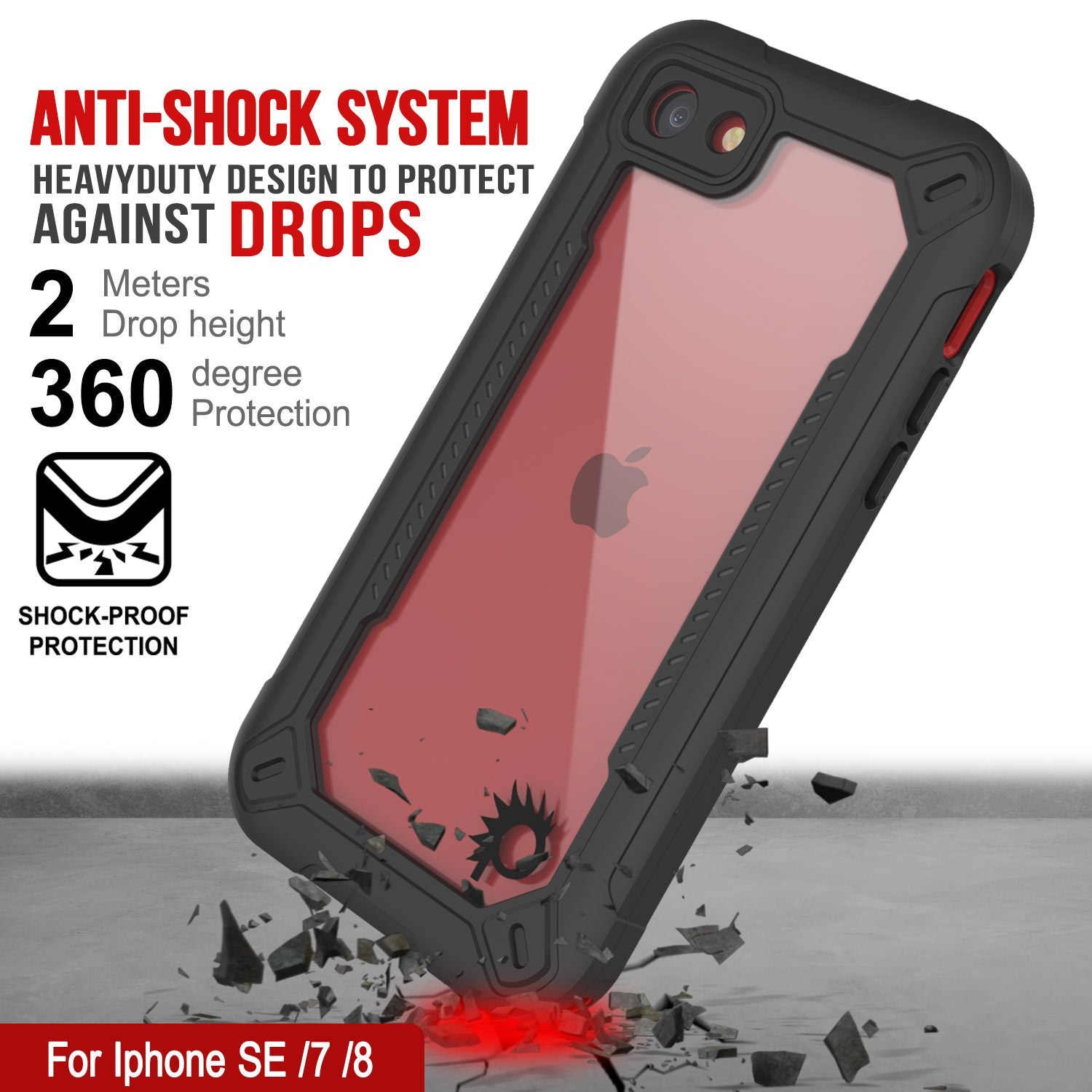 iPhone SE (4.7") Waterproof IP68 Case, Punkcase [red]  [Maximus Series] [Slim Fit] [IP68 Certified] [Shockresistant] Clear Armor Cover with Screen Protector | Ultimate Protection