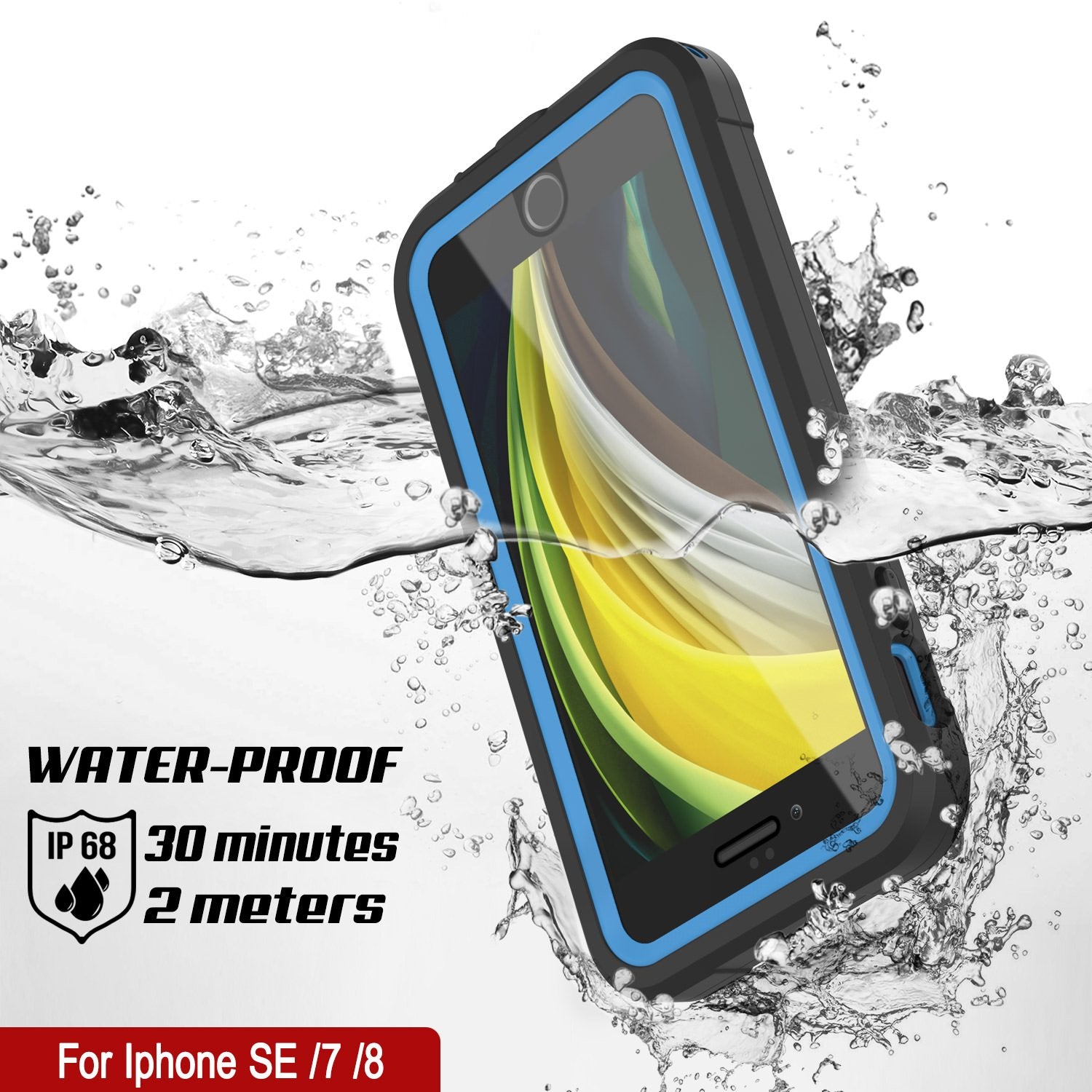 iPhone SE (4.7") Waterproof IP68 Case, Punkcase [Blue]  [Maximus Series] [Slim Fit] [IP68 Certified] [Shockresistant] Clear Armor Cover with Screen Protector | Ultimate Protection
