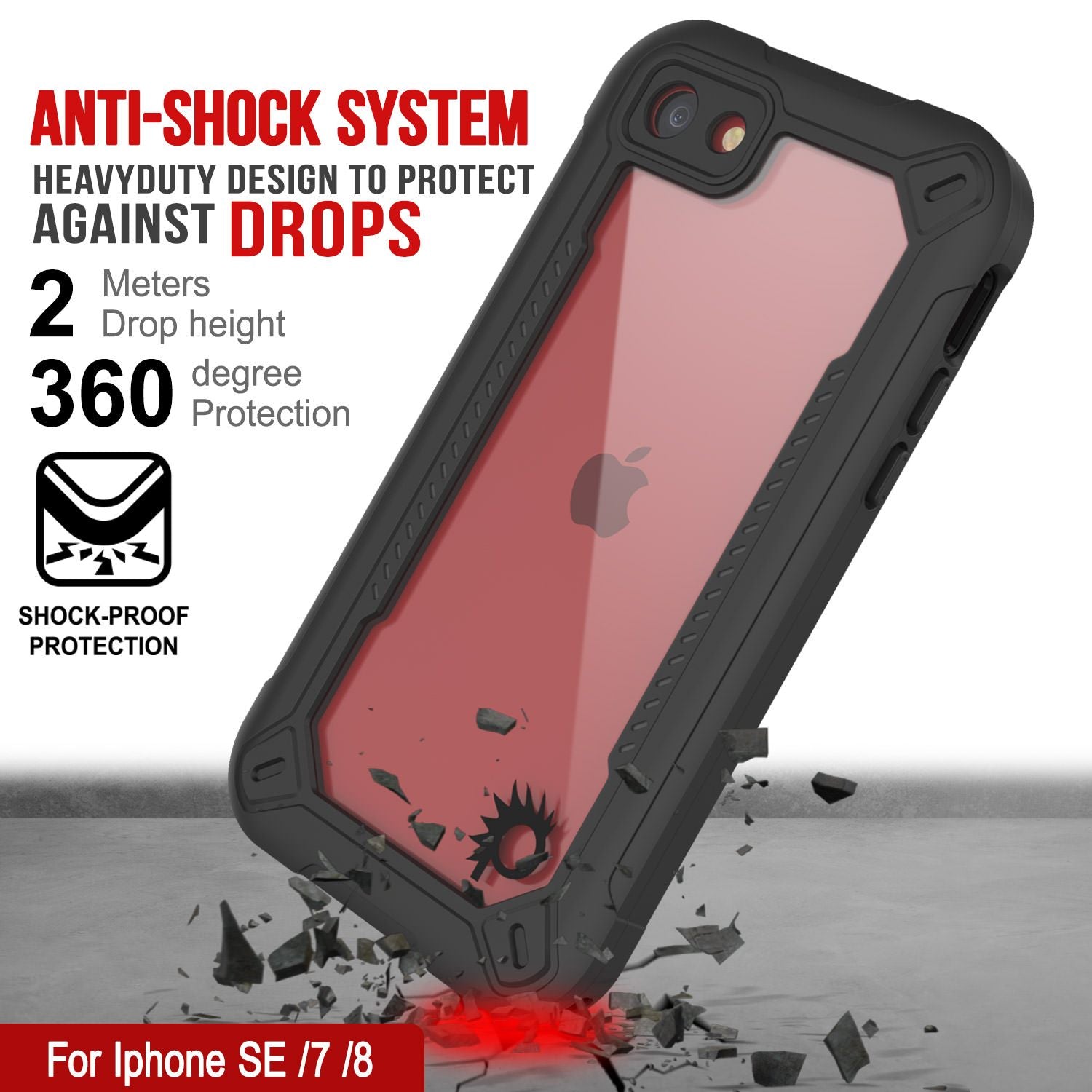 iPhone SE (4.7") Waterproof IP68 Case, Punkcase [Black]  [Maximus Series] [Slim Fit] [IP68 Certified] [Shockresistant] Clear Armor Cover with Screen Protector | Ultimate Protection