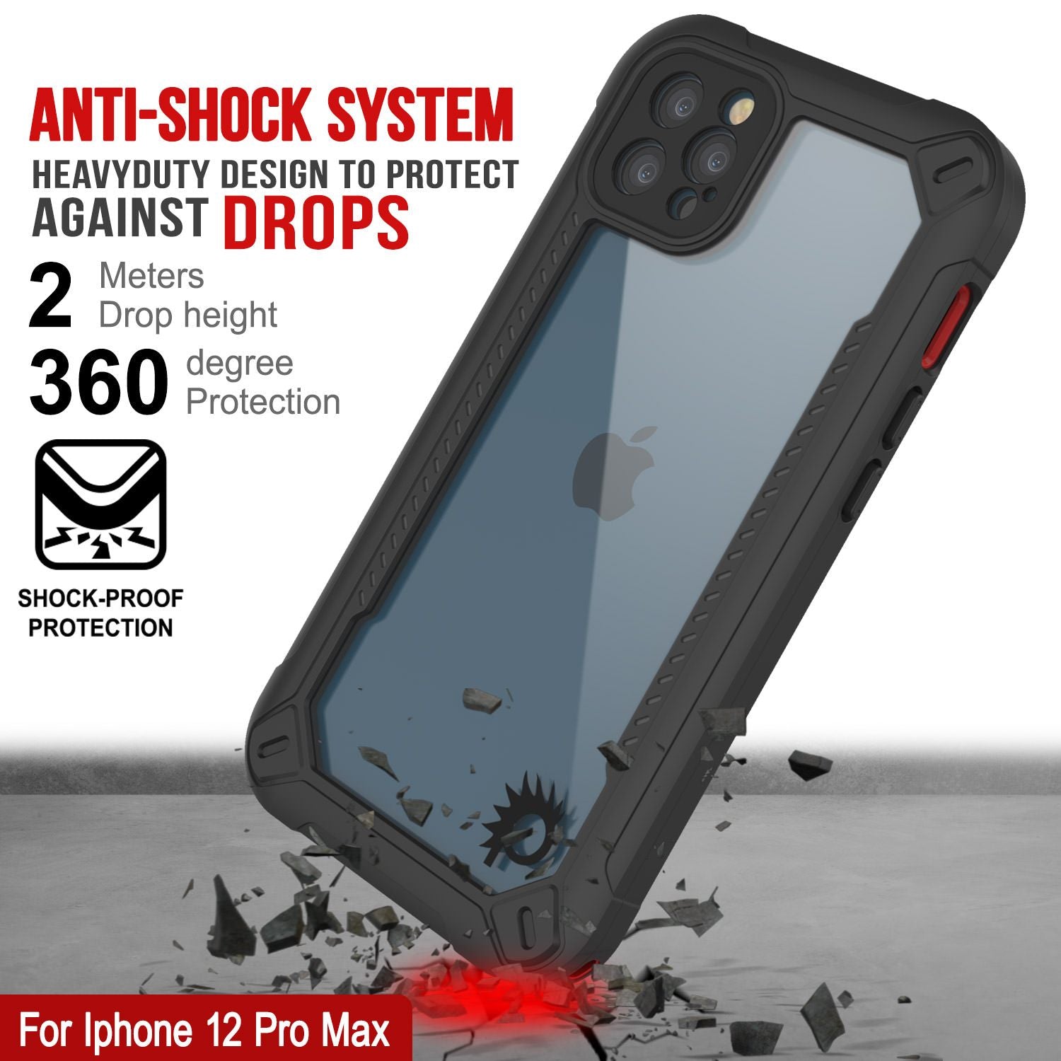 iPhone 12 Pro Max Waterproof IP68 Case, Punkcase [red]  [Maximus Series] [Slim Fit] [IP68 Certified] [Shockresistant] Clear Armor Cover with Screen Protector | Ultimate Protection