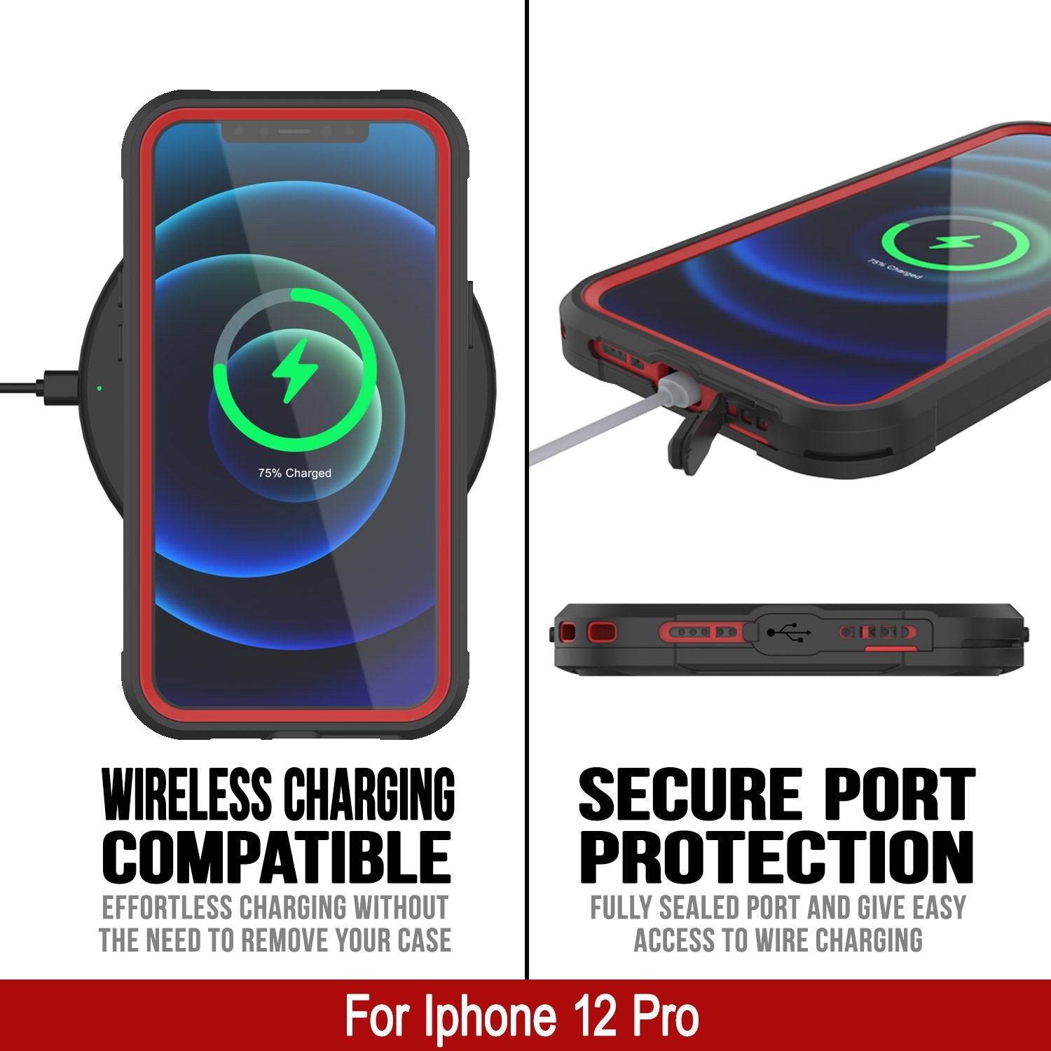 iPhone 12 Pro Waterproof IP68 Case, Punkcase [red]  [Maximus Series] [Slim Fit] [IP68 Certified] [Shockresistant] Clear Armor Cover with Screen Protector | Ultimate Protection