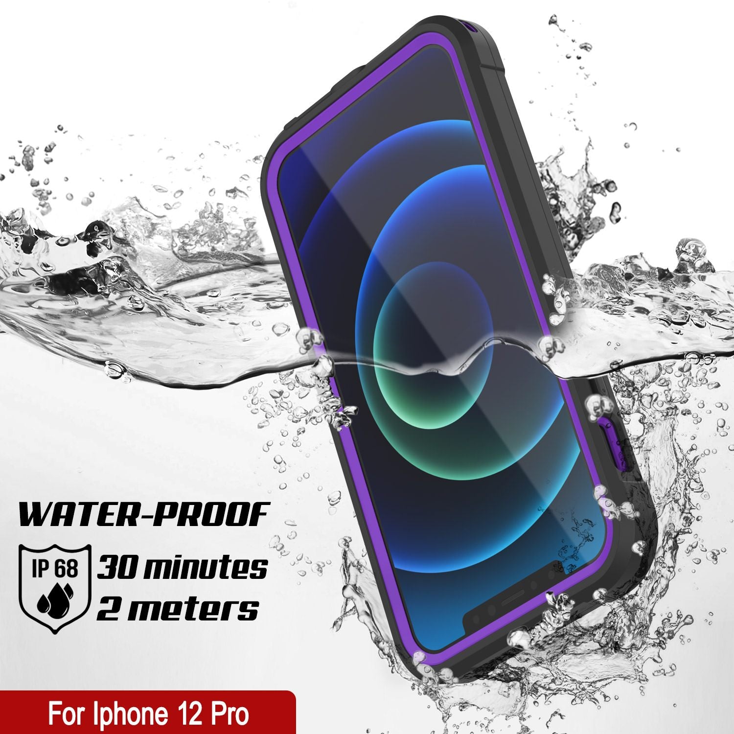 iPhone 12 Pro Waterproof IP68 Case, Punkcase [Purple]  [Maximus Series] [Slim Fit] [IP68 Certified] [Shockresistant] Clear Armor Cover with Screen Protector | Ultimate Protection